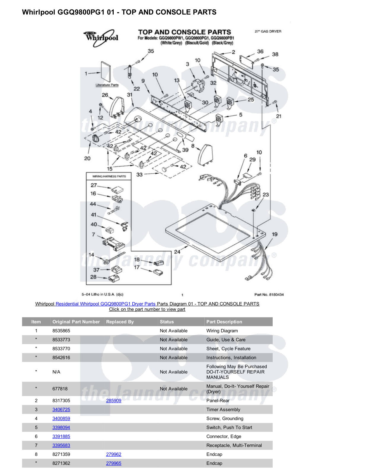 Whirlpool GGQ9800PG1 Parts Diagram