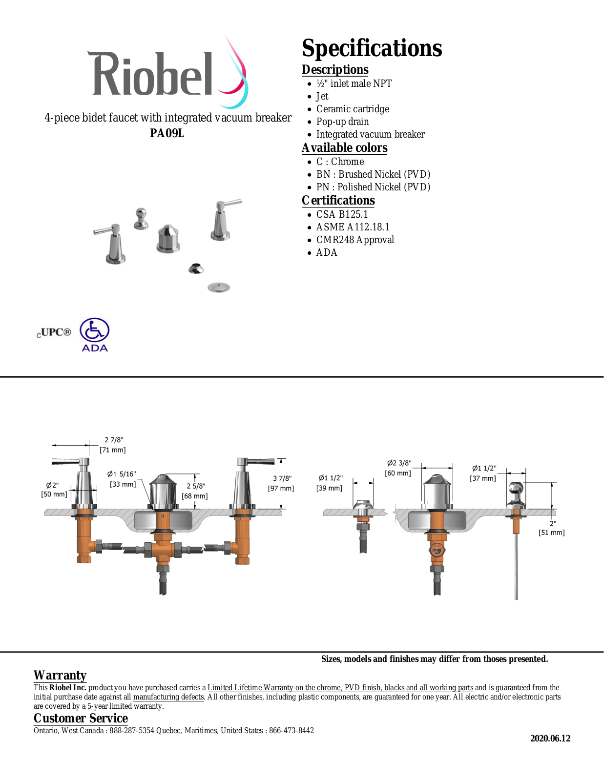 Riobel PA09LBN, PA09LPN, PA09LC Specifications - ManualMachine.com
