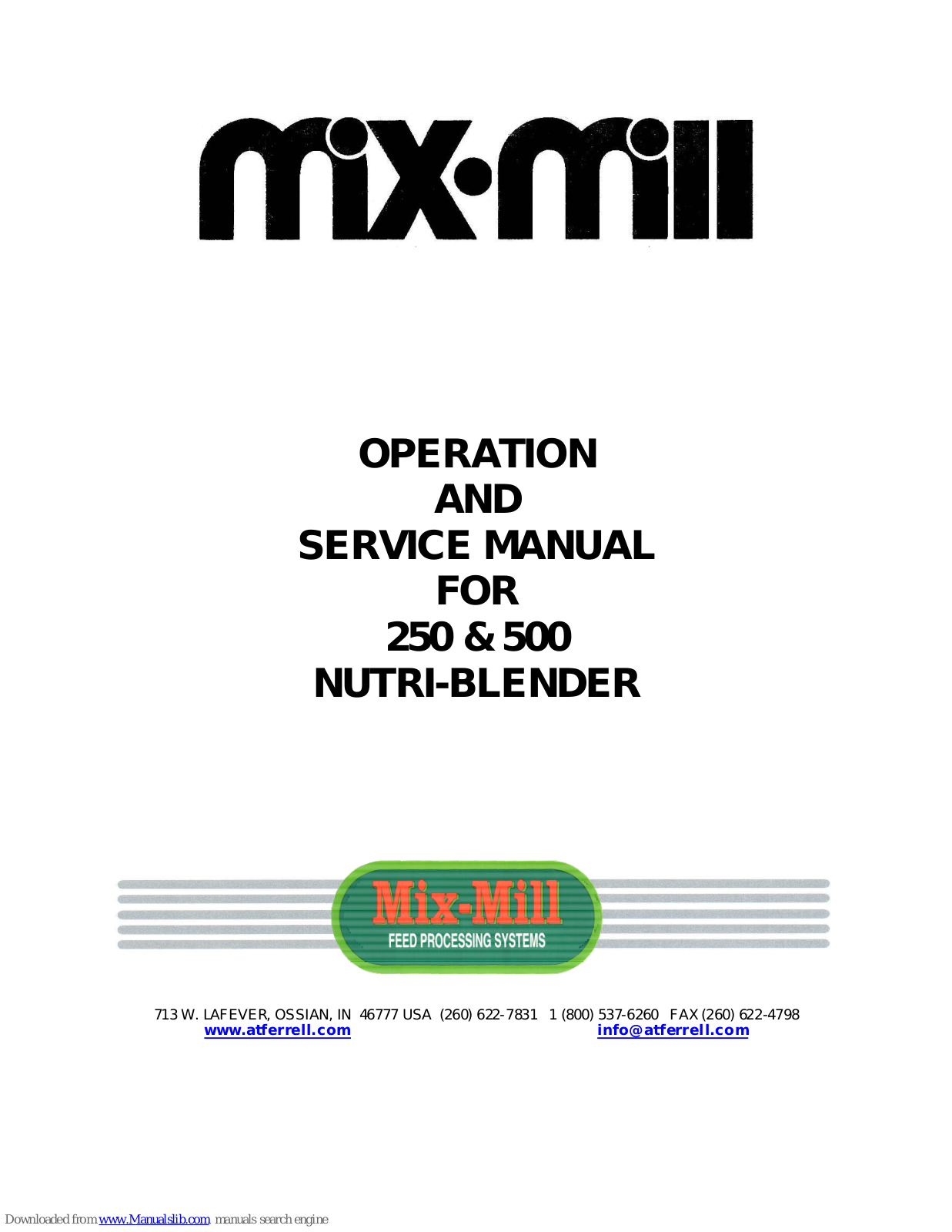 MIX-MILL 250, 500 Service Manual