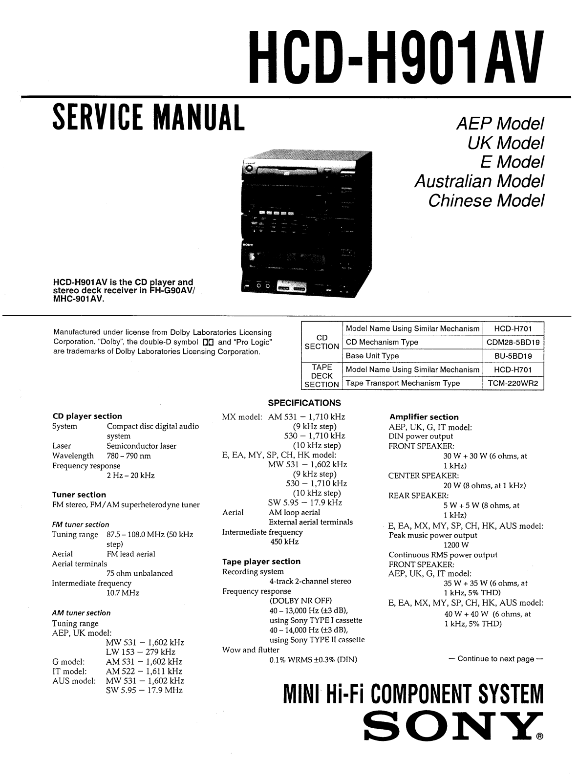 Sony HCDH-901-AV Service manual