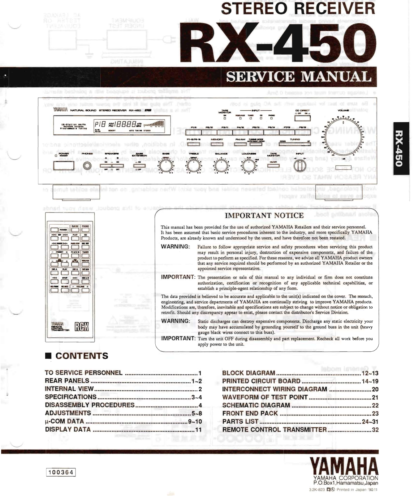 Yamaha RX-450 Service manual