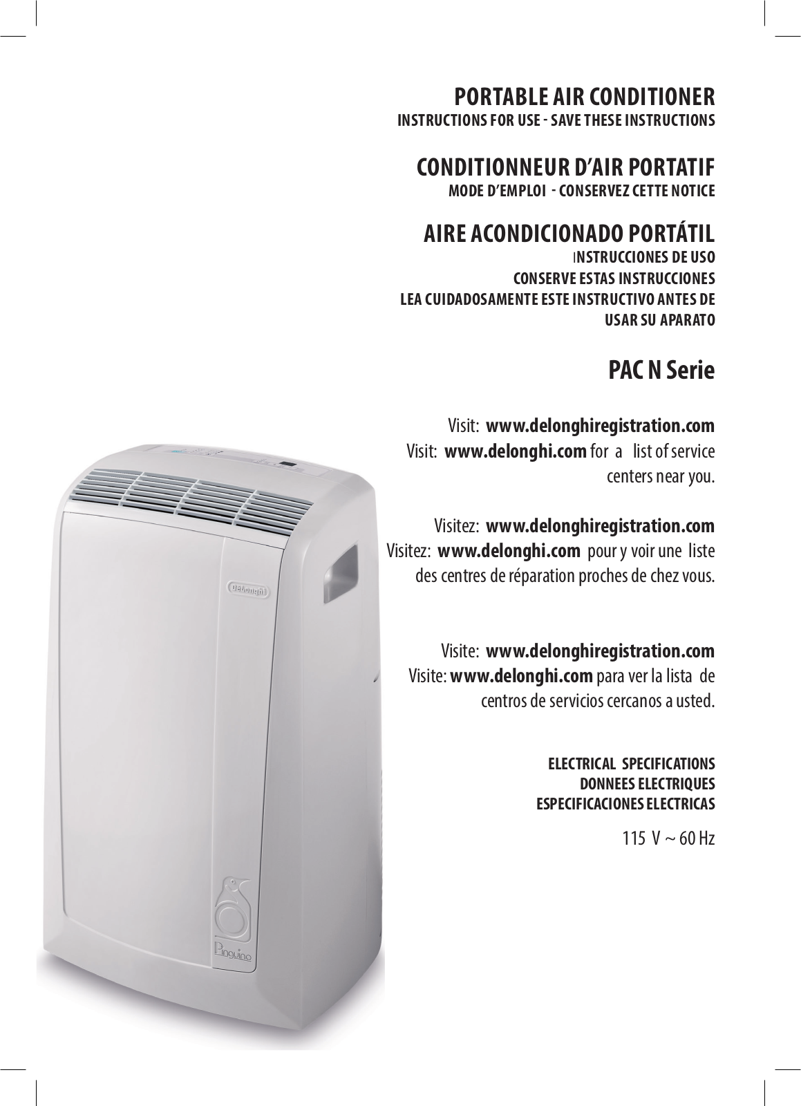 Delonghi PACN270GN-3AWH Instruction manuals