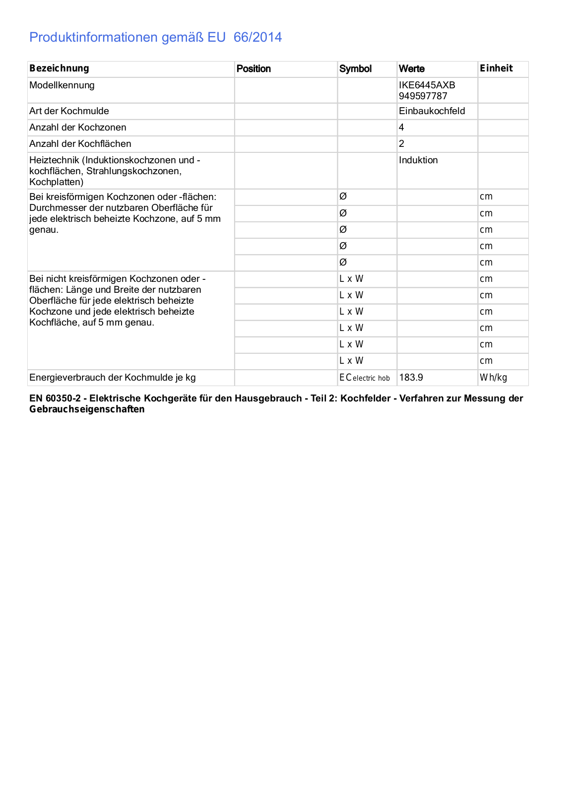 AEG IKE6445AXB Technical data