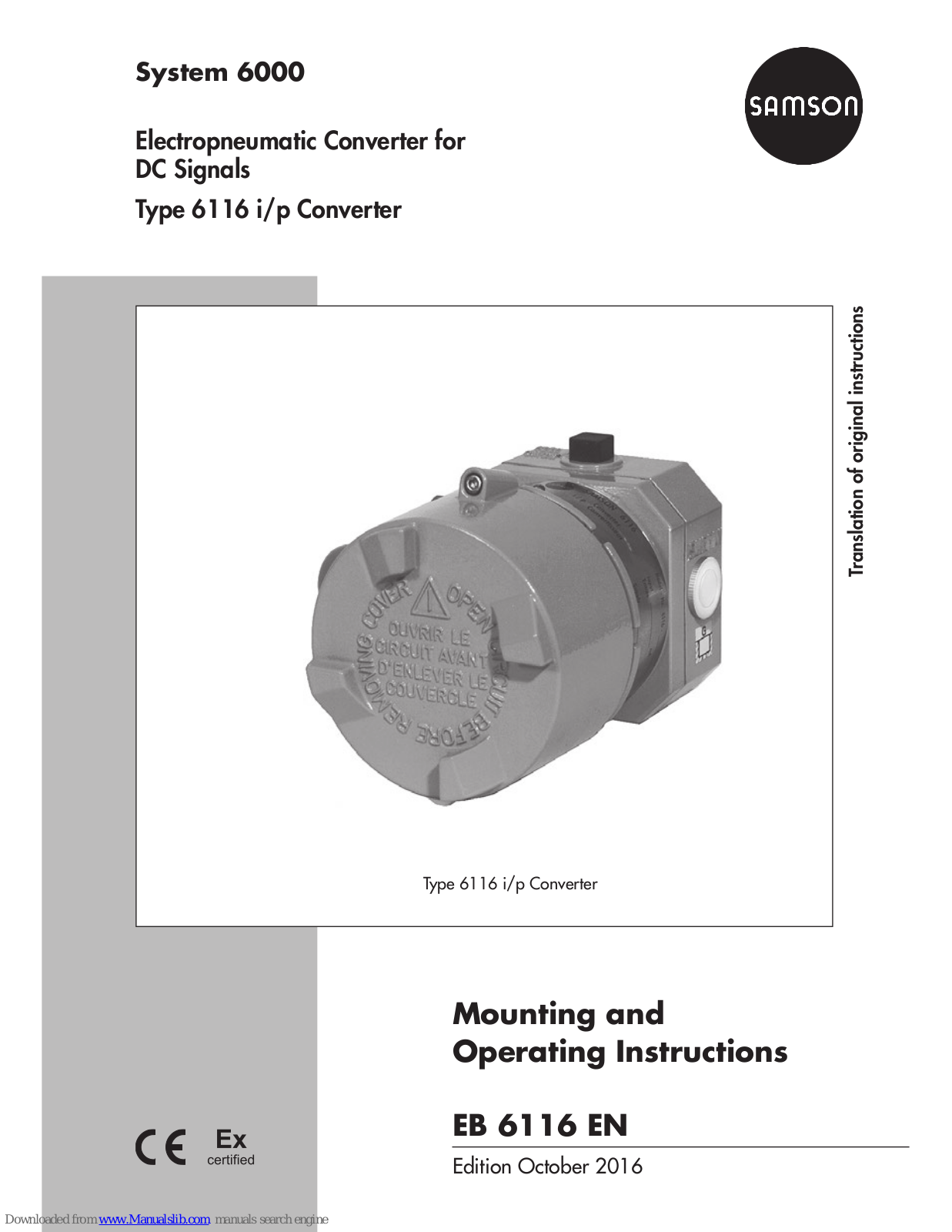 Samson 6000 Series, 6116 Mounting And Operating Instructions