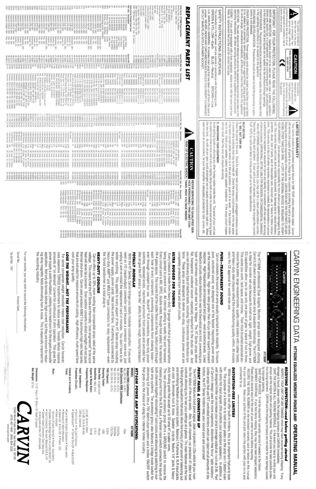 Carvin HT760M Owner's Manual