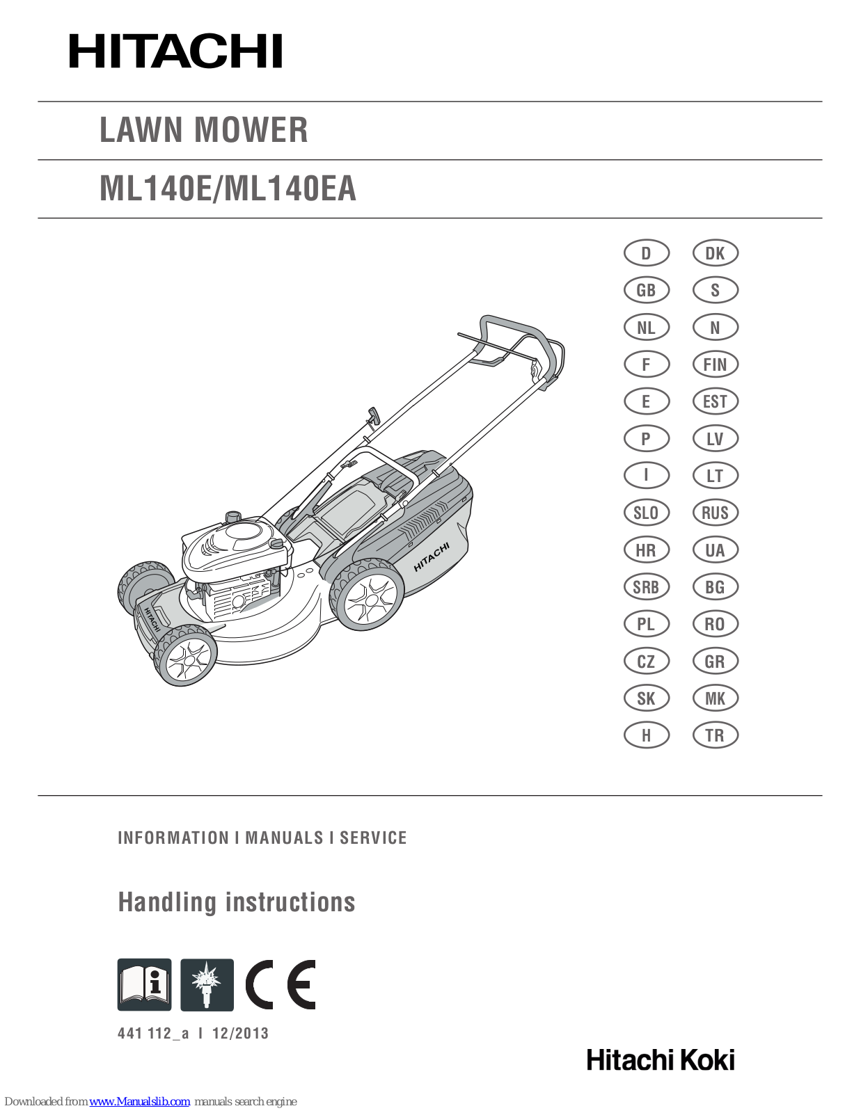 Hitachi ML140E, ML140EA, ML190EA, ML190EB Handling Instructions Manual