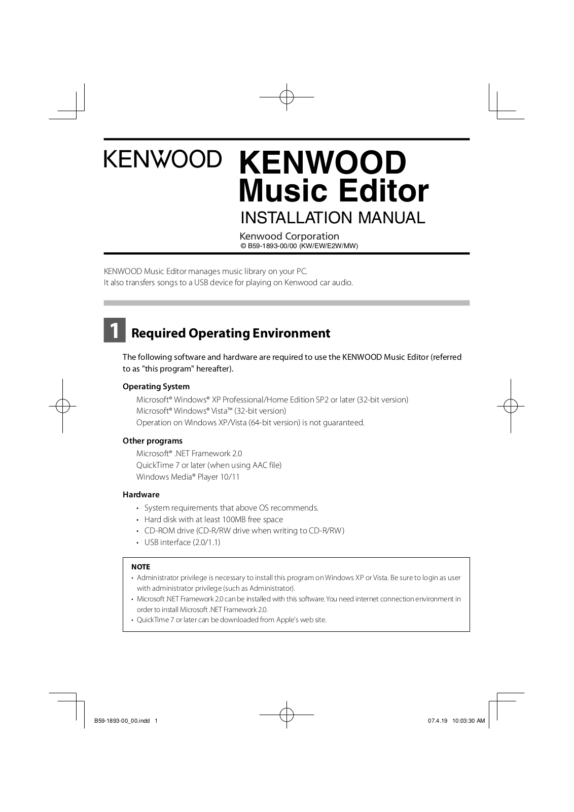 Kenwood MUSIC EDITOR User Manual