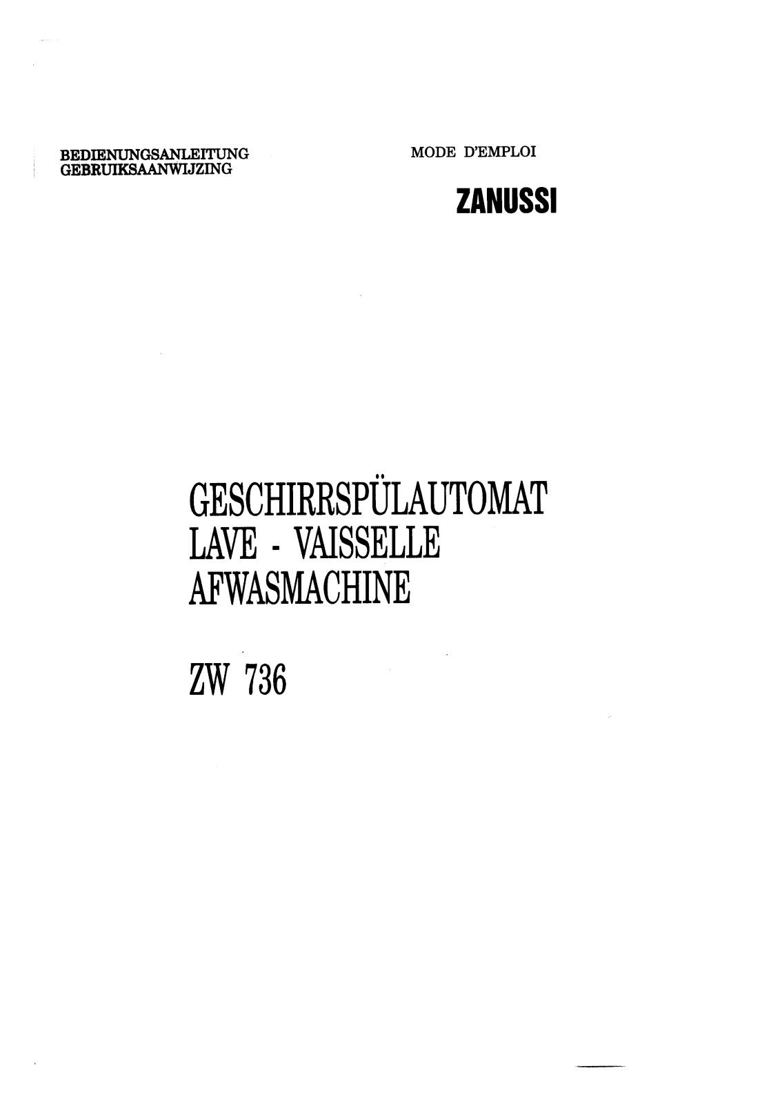 Zanussi ZW736 Instruction Manual