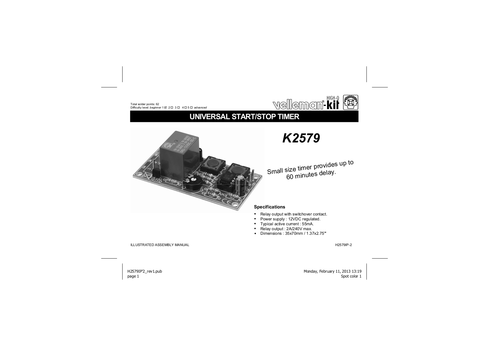 Velleman K2579 Assembly instructions