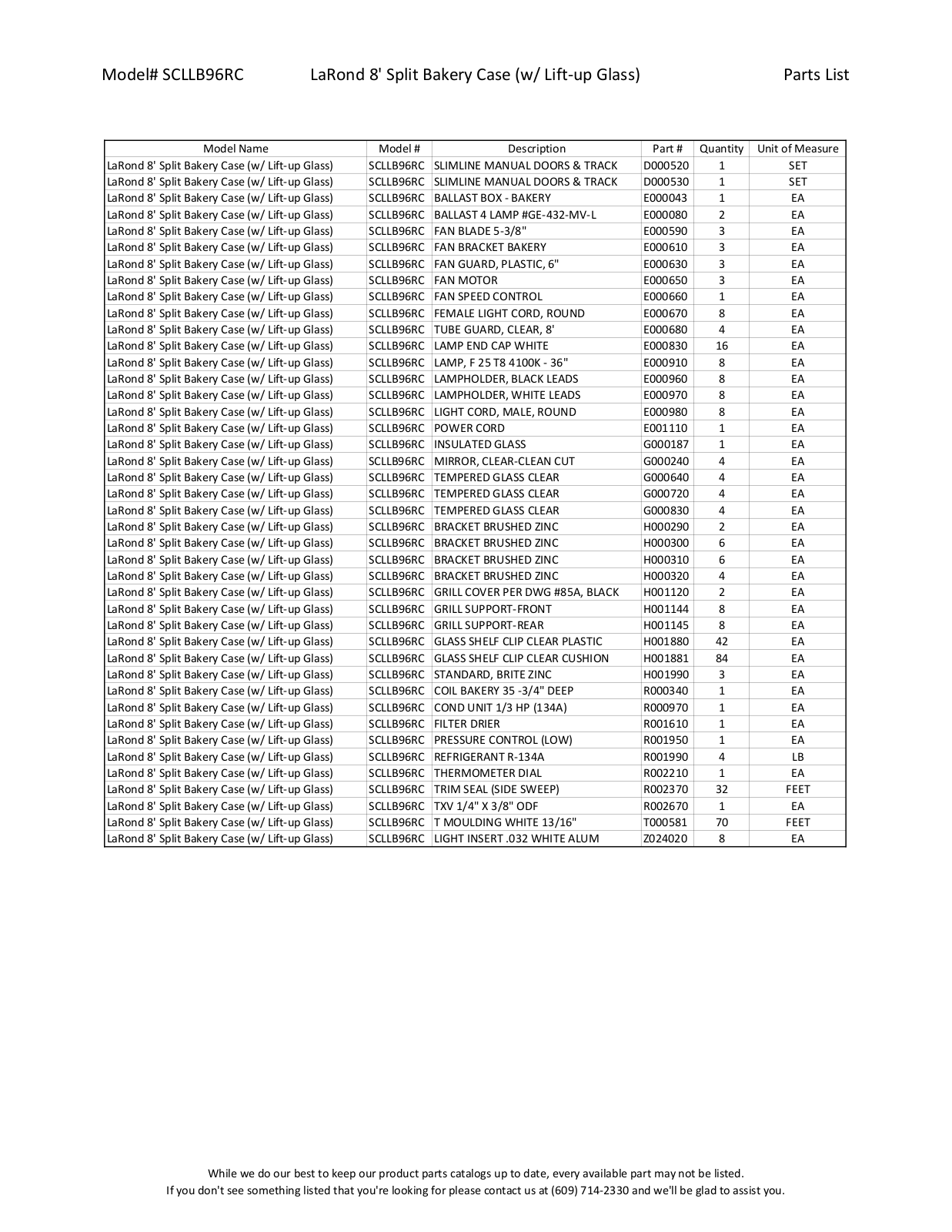 RPI Industries SCLLB96RC Parts List