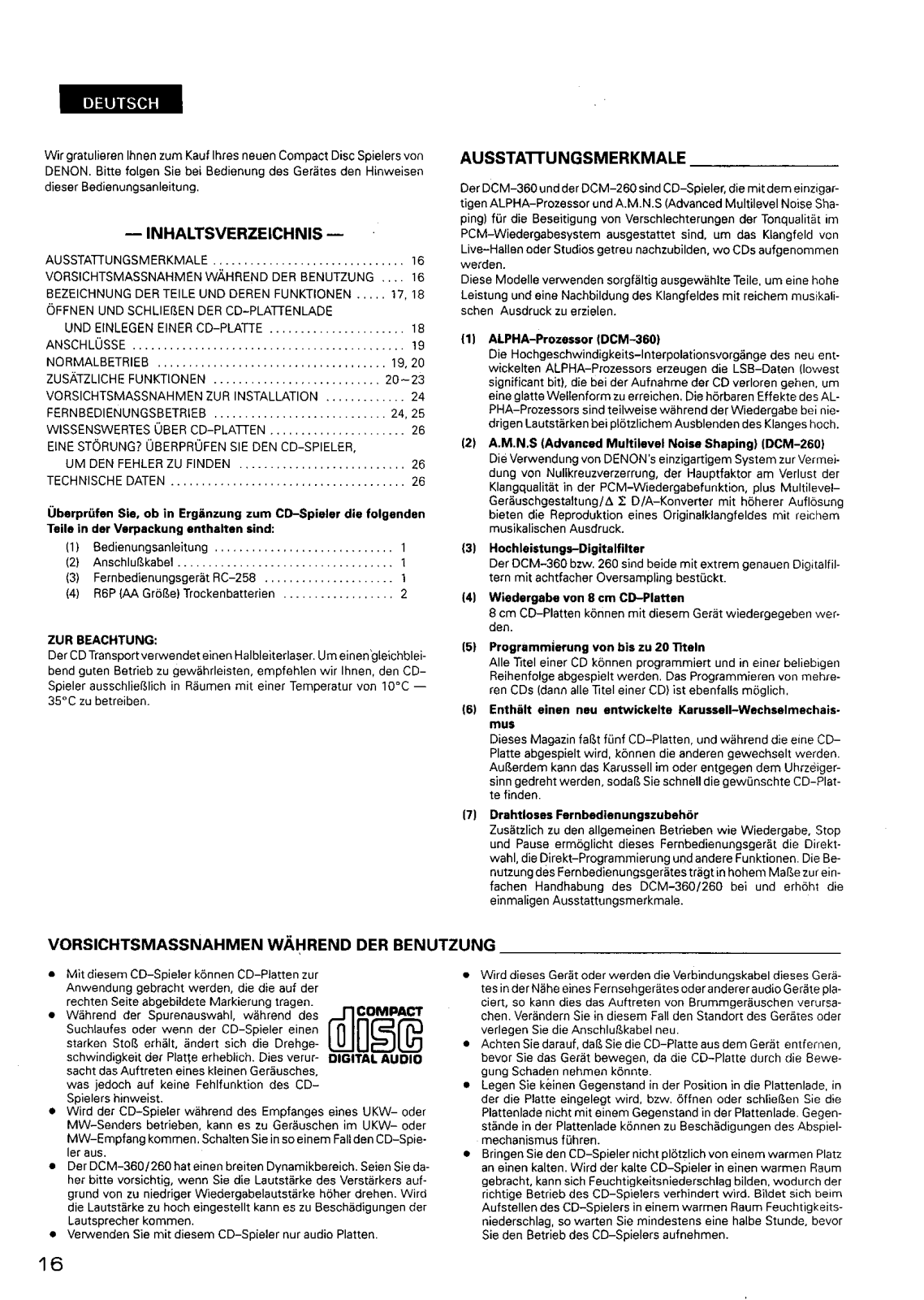 Denon DCM-260 Owner's Manual