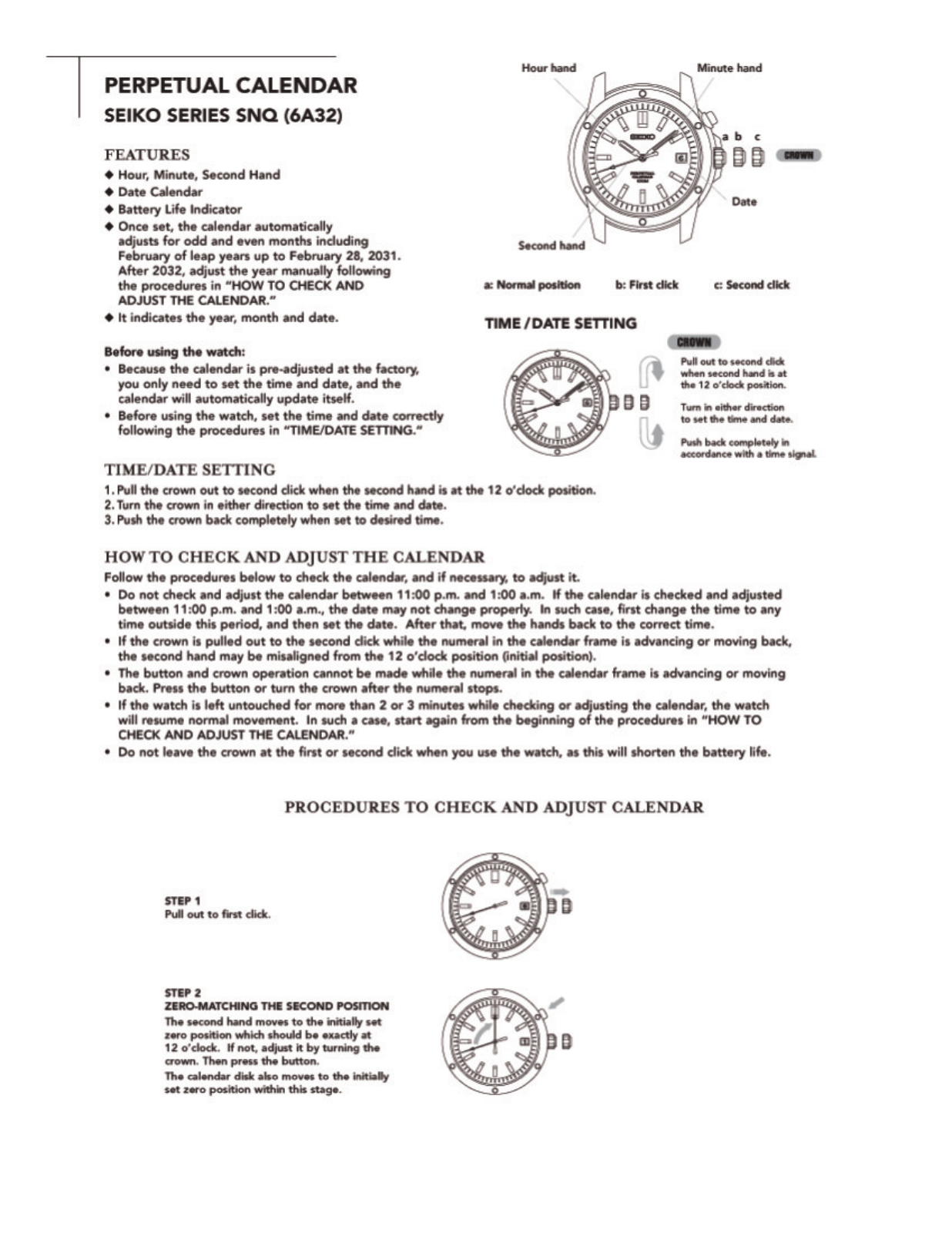 Seiko SNQ User Manual