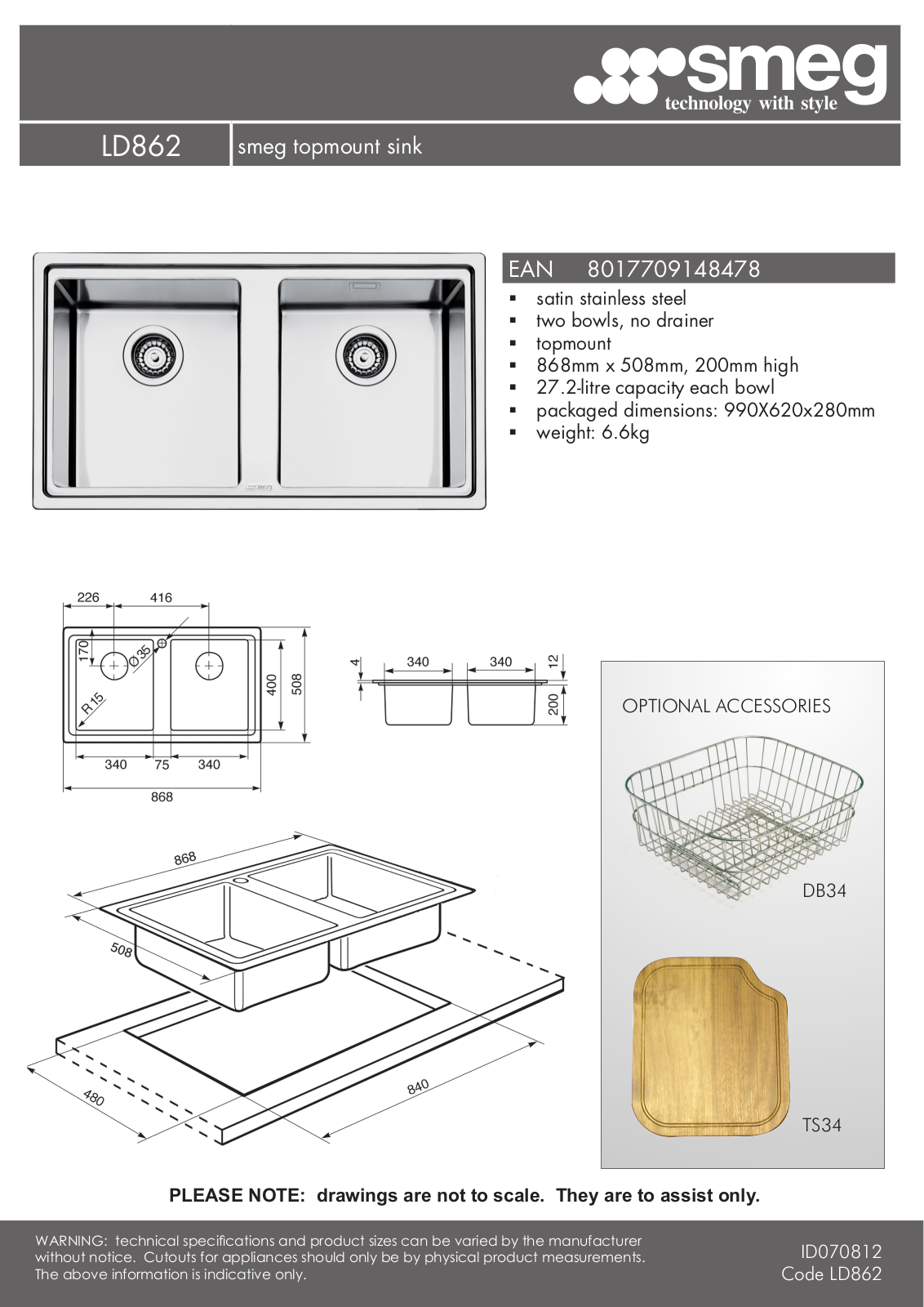 Smeg LD862A Specifications Sheet