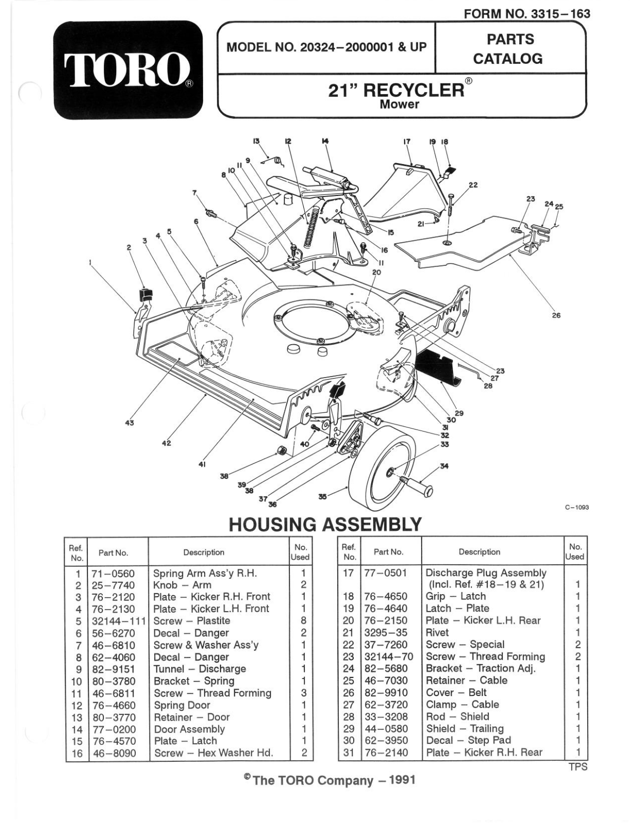 Toro 20324 Parts Catalogue