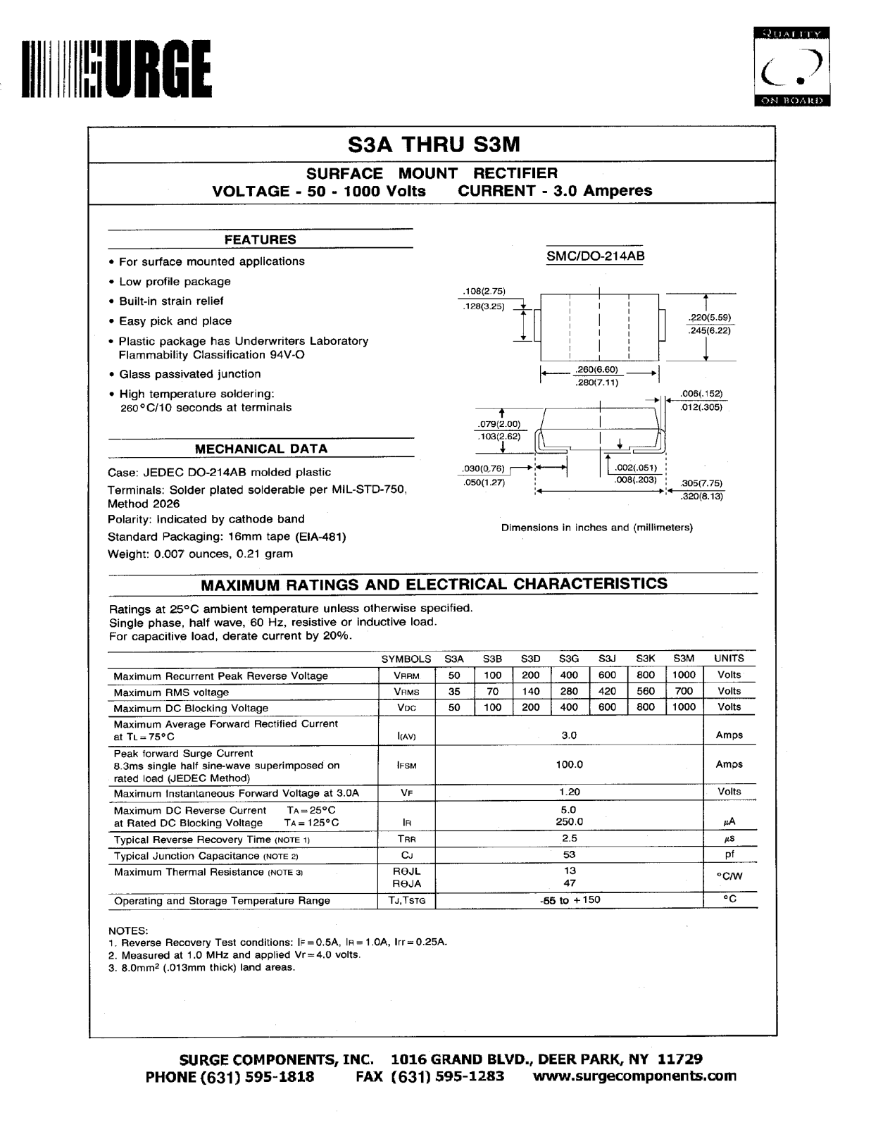 SURGE S3B, S3A, S3D, S3J, S3G Datasheet