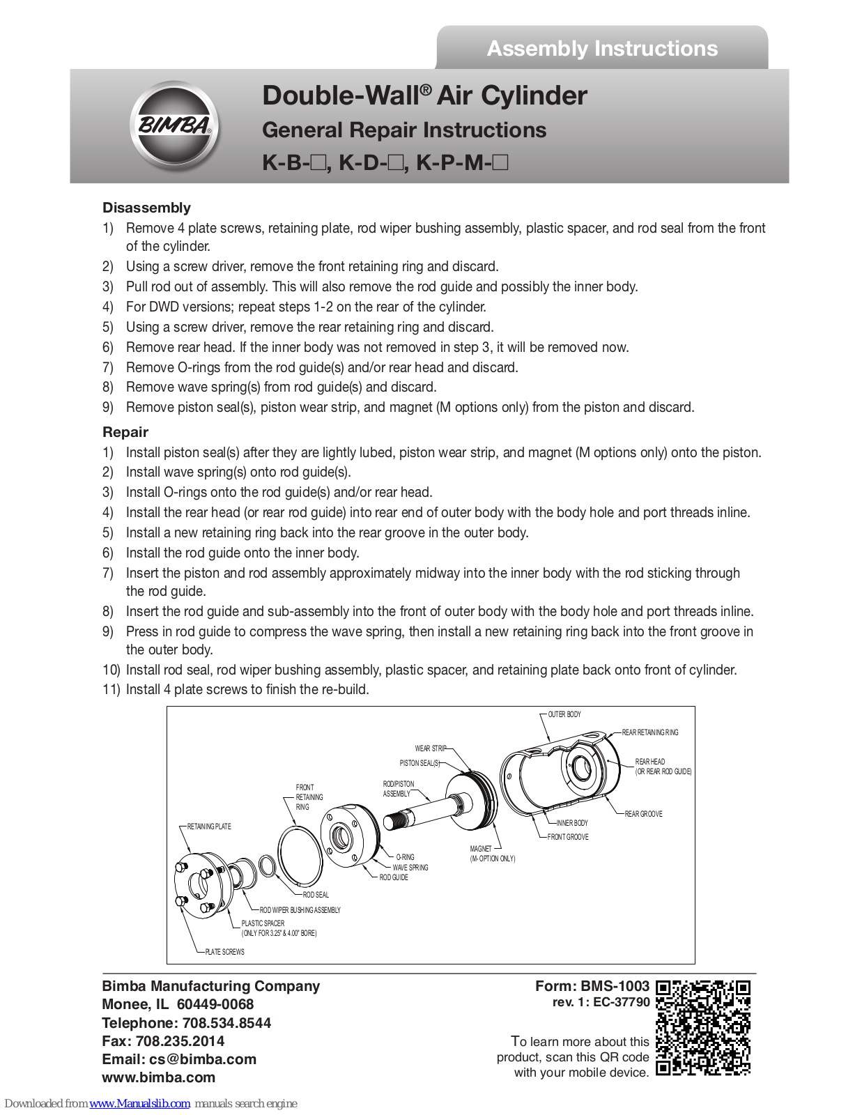 Bimba Double-Wall K-B, Double-Wall K-P-M, Double-Wall K-D Assembly Instructions Manual