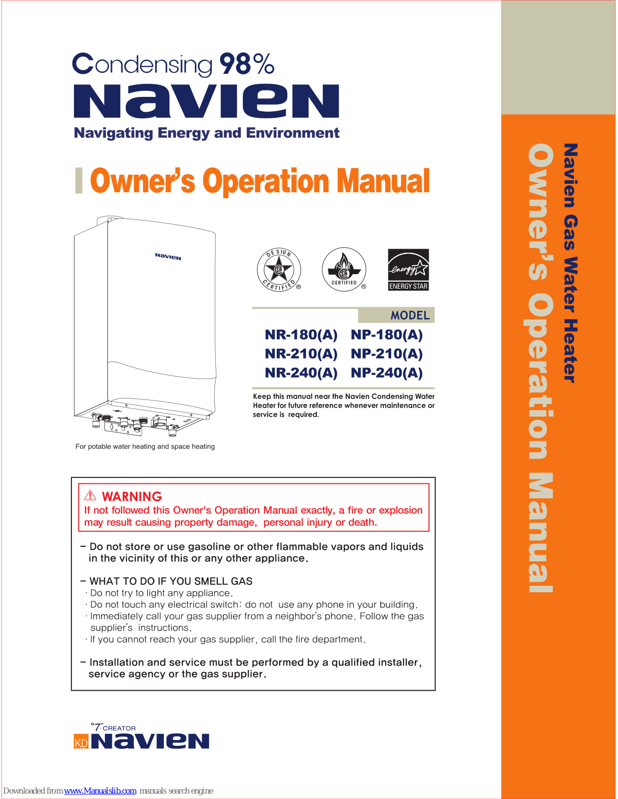 Navien NR-180(A), NR-210(A), NP-210(A), NP-240(A), NR-240(A) Owner's Operation Manual