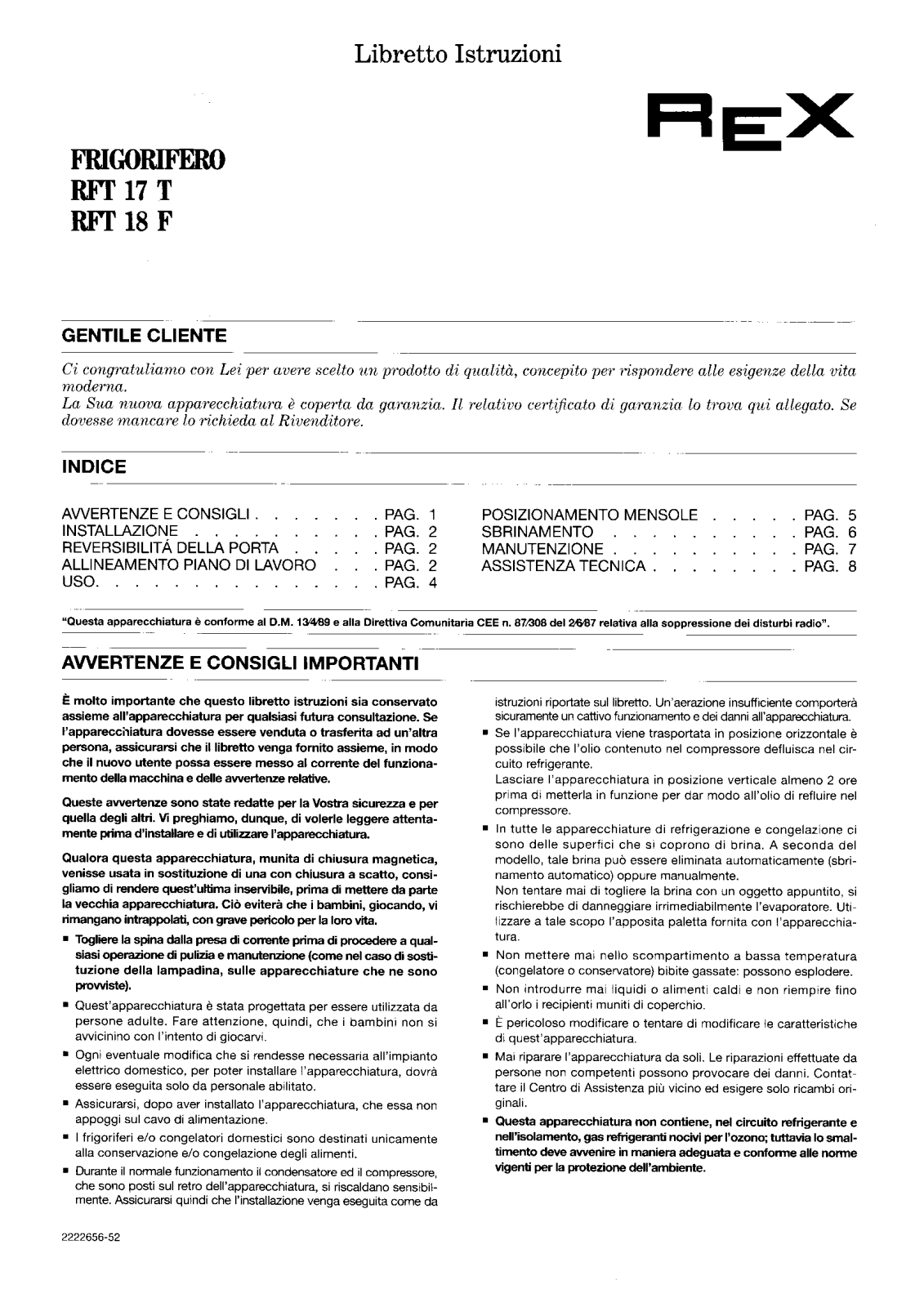 Rex RFT17T, RFT18F User Manual