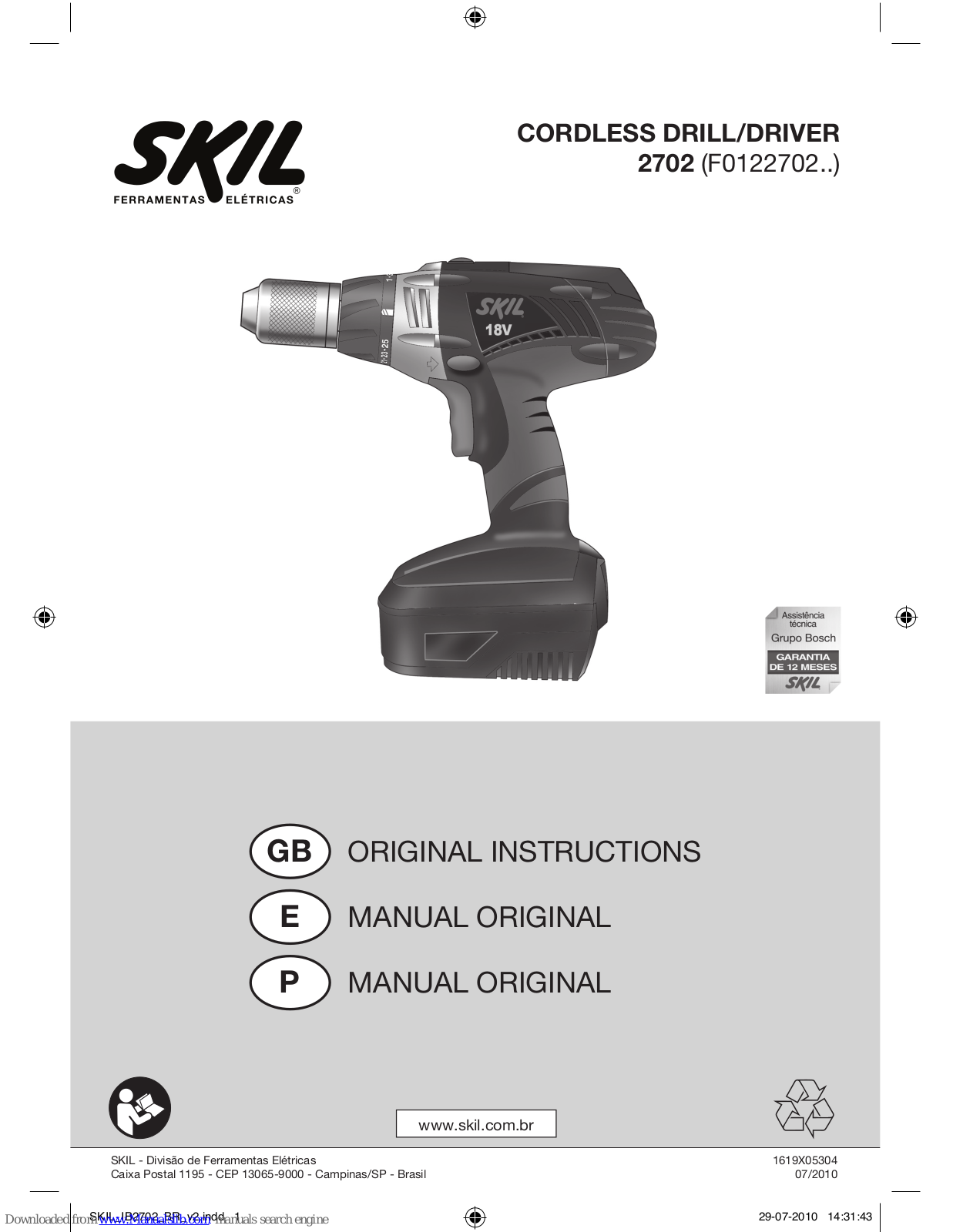 Skil 2702,F0122702 Series Original Instructions Manual