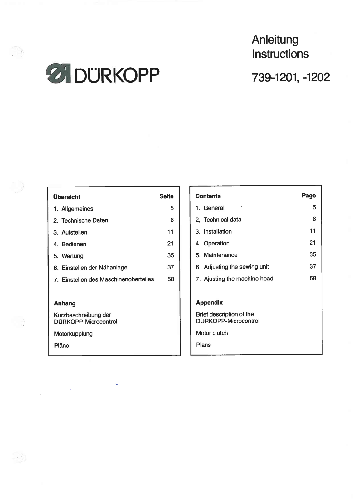 Durkopp 739-1201, 739-1202 User Manual