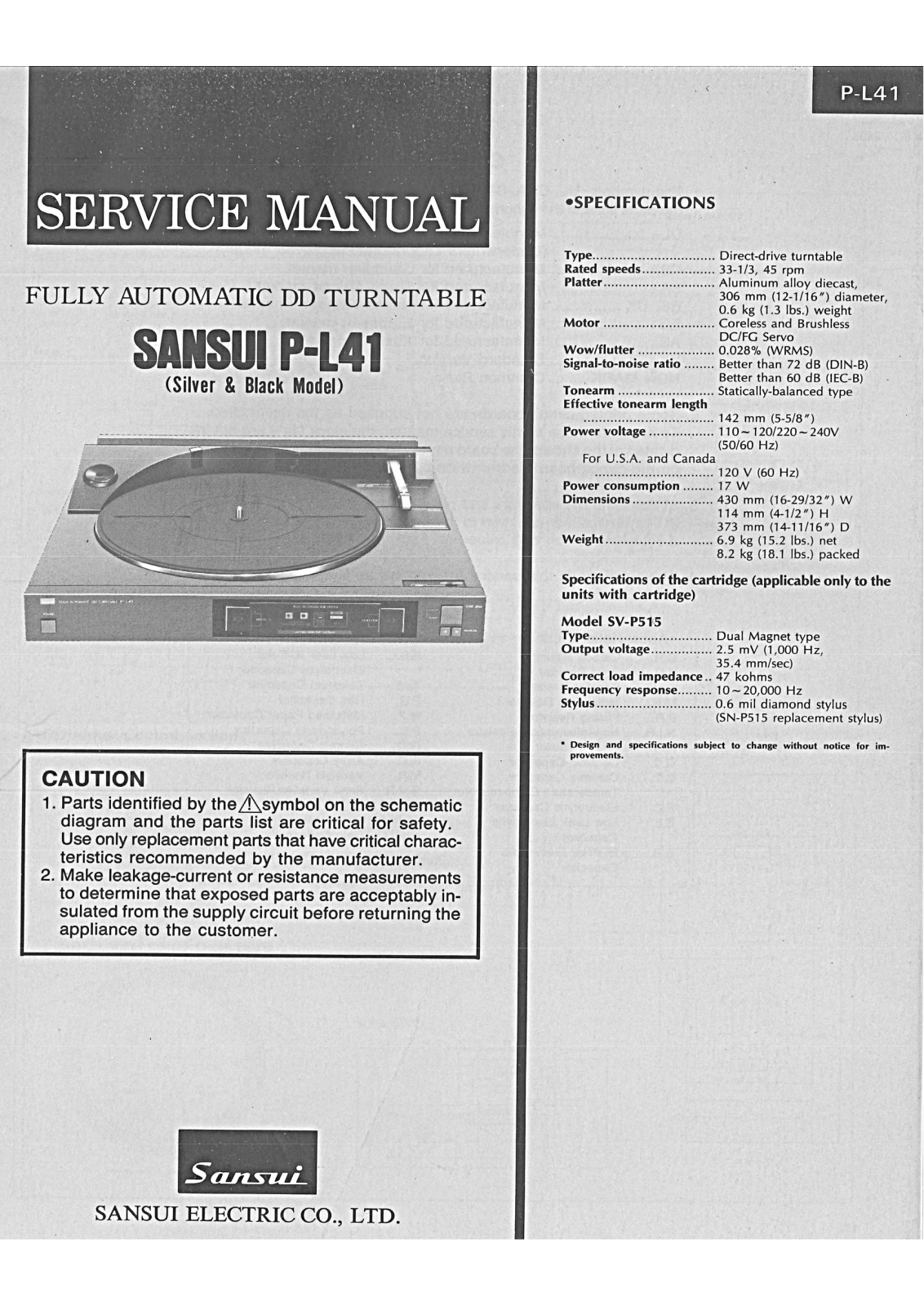 Sansui P-L41 Service Manual