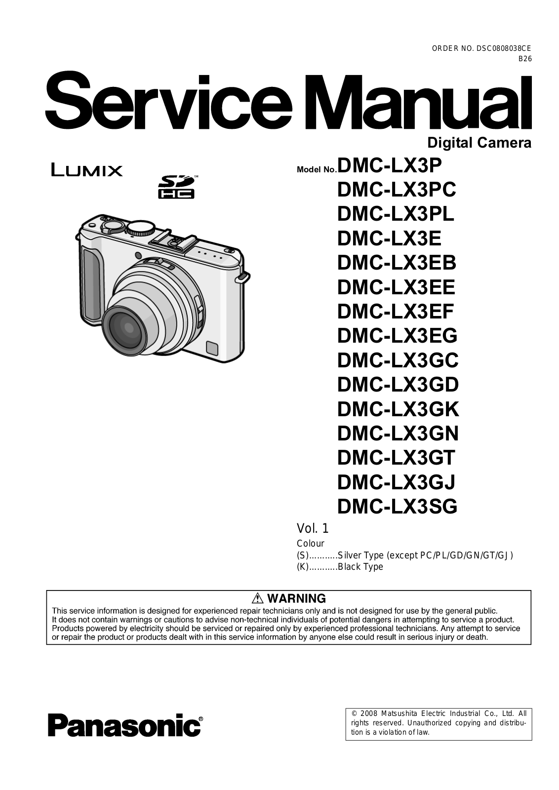 Panasonic DMC-LX3P, DMC-LX3PC, DMC-LX3PL, DMC-LX3E, DMC-LX3EB Service Manual