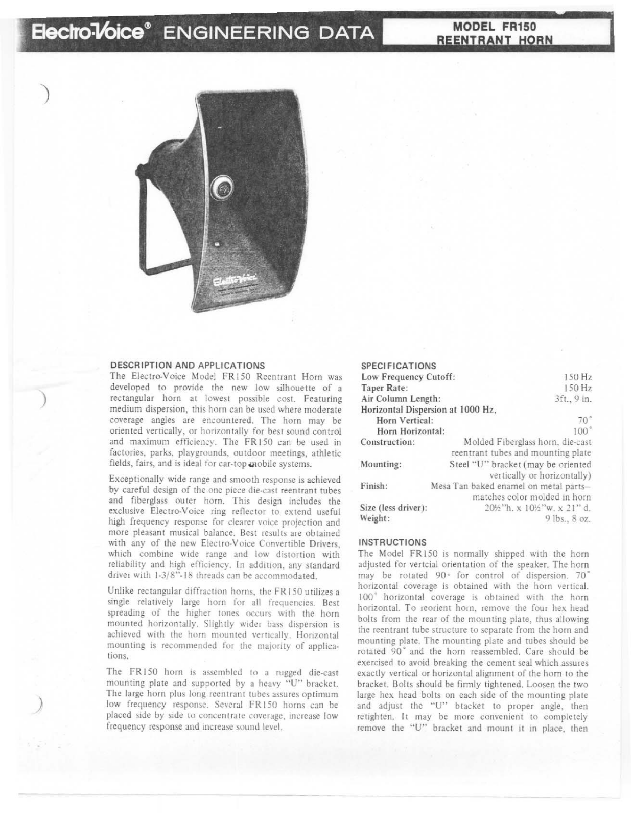 Electro-voice FR150 DATASHEET