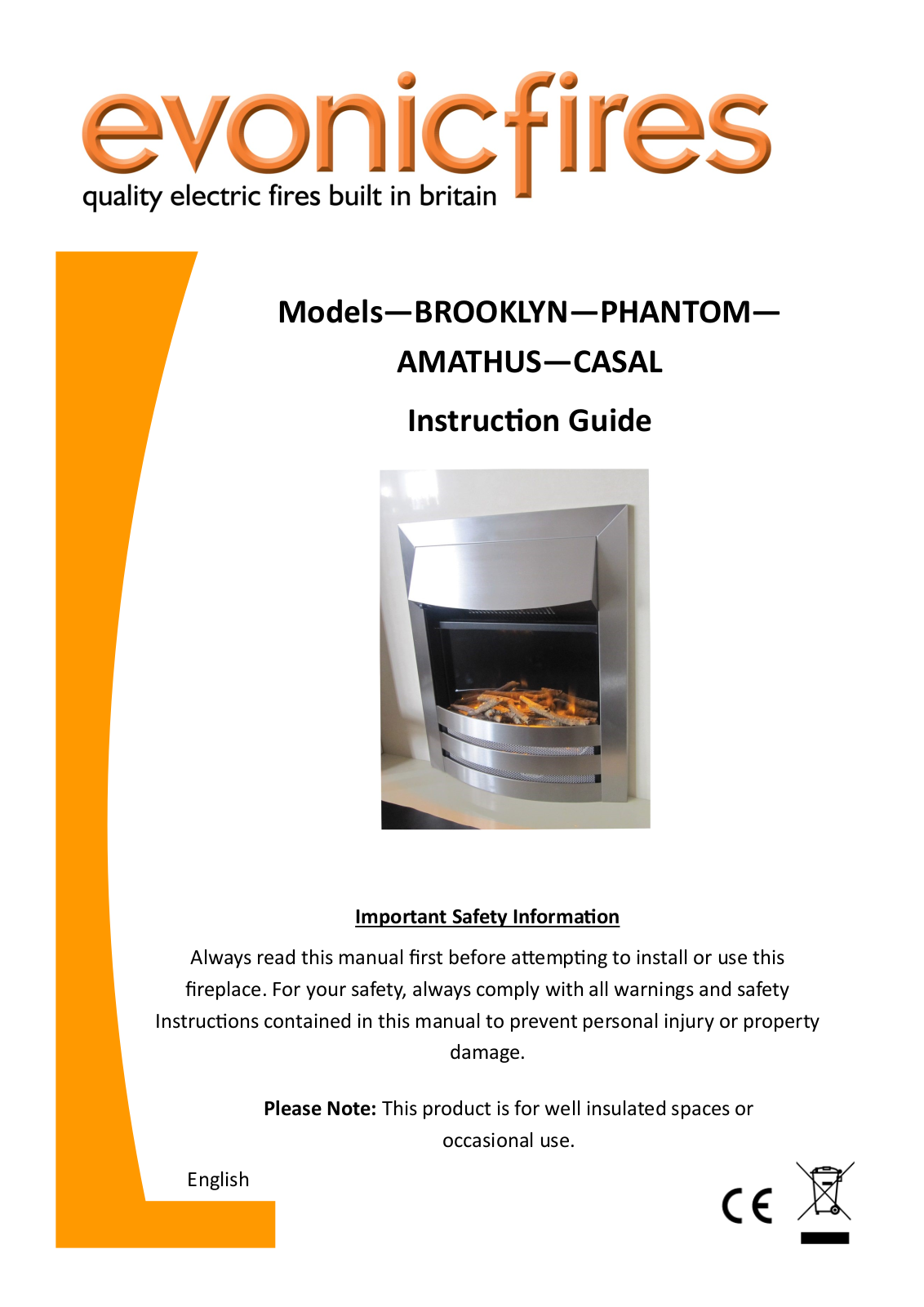 Evonic Fires Brooklyn, Amathus, Phantom, Casal, Topaz Instruction Manual