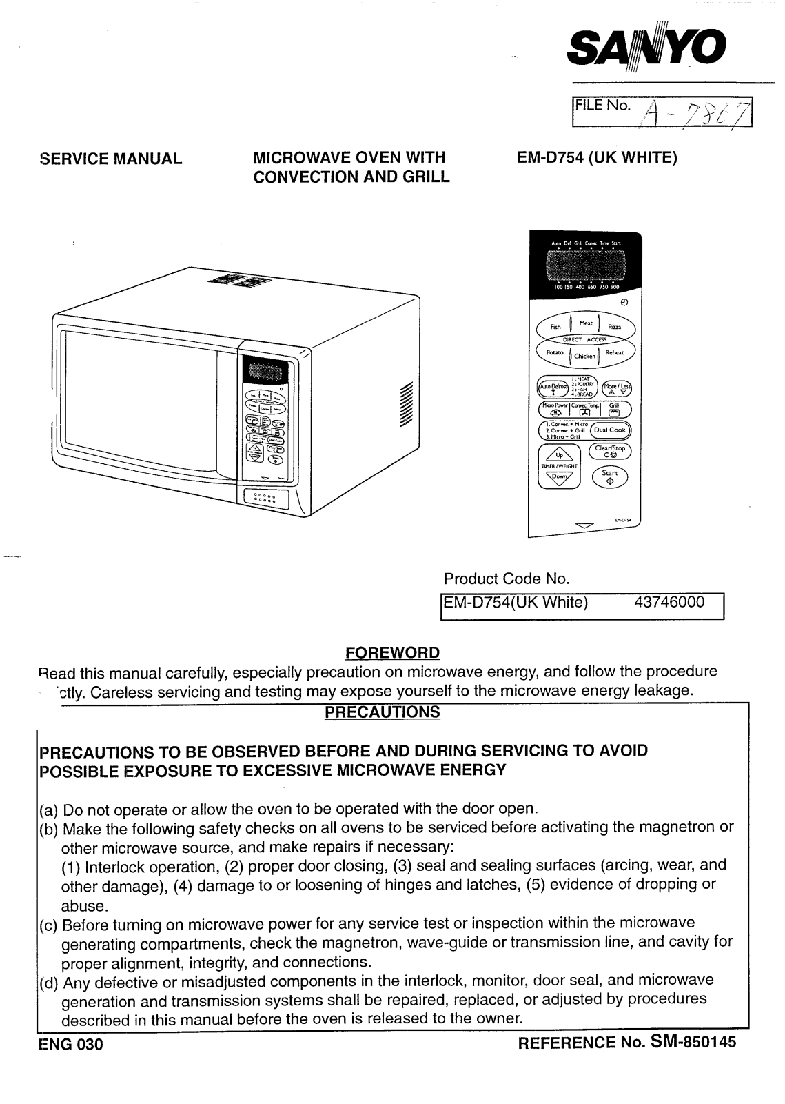 SANYO EM-D754 Service Manual 00-02