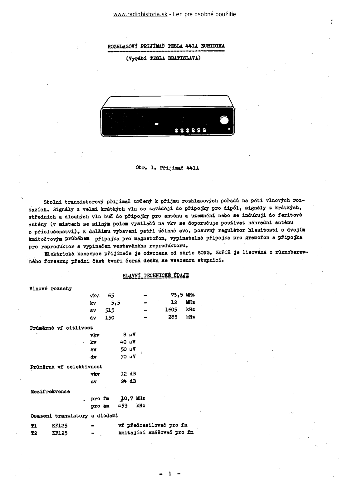 Tesla 441A Euridika User Manual