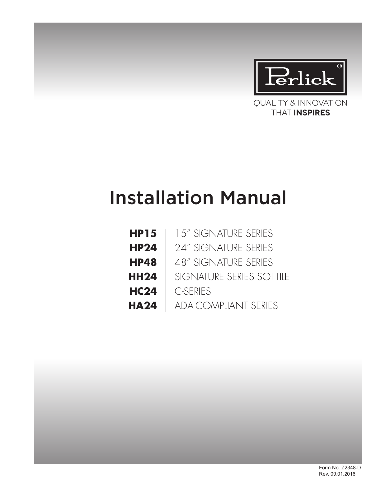 Perlick HP24CS33RC, HP24CS31RC, HP24ZO35C Installation Manual