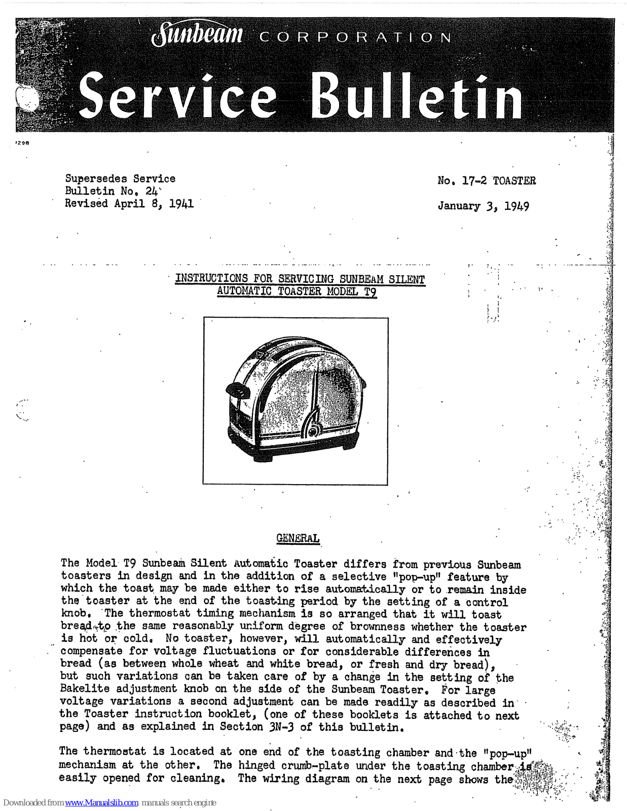 Sunbeam T9 Service Bulletin - ManualMachine.com