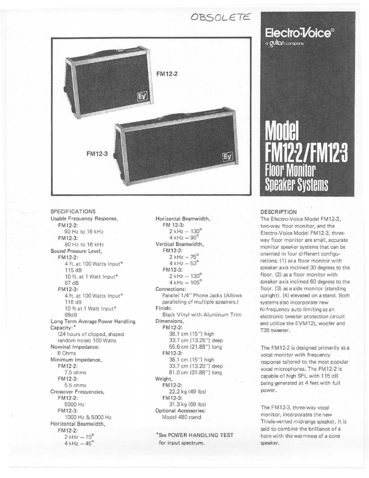 Electro-Voice FM12-2, FM12-3 User Manual