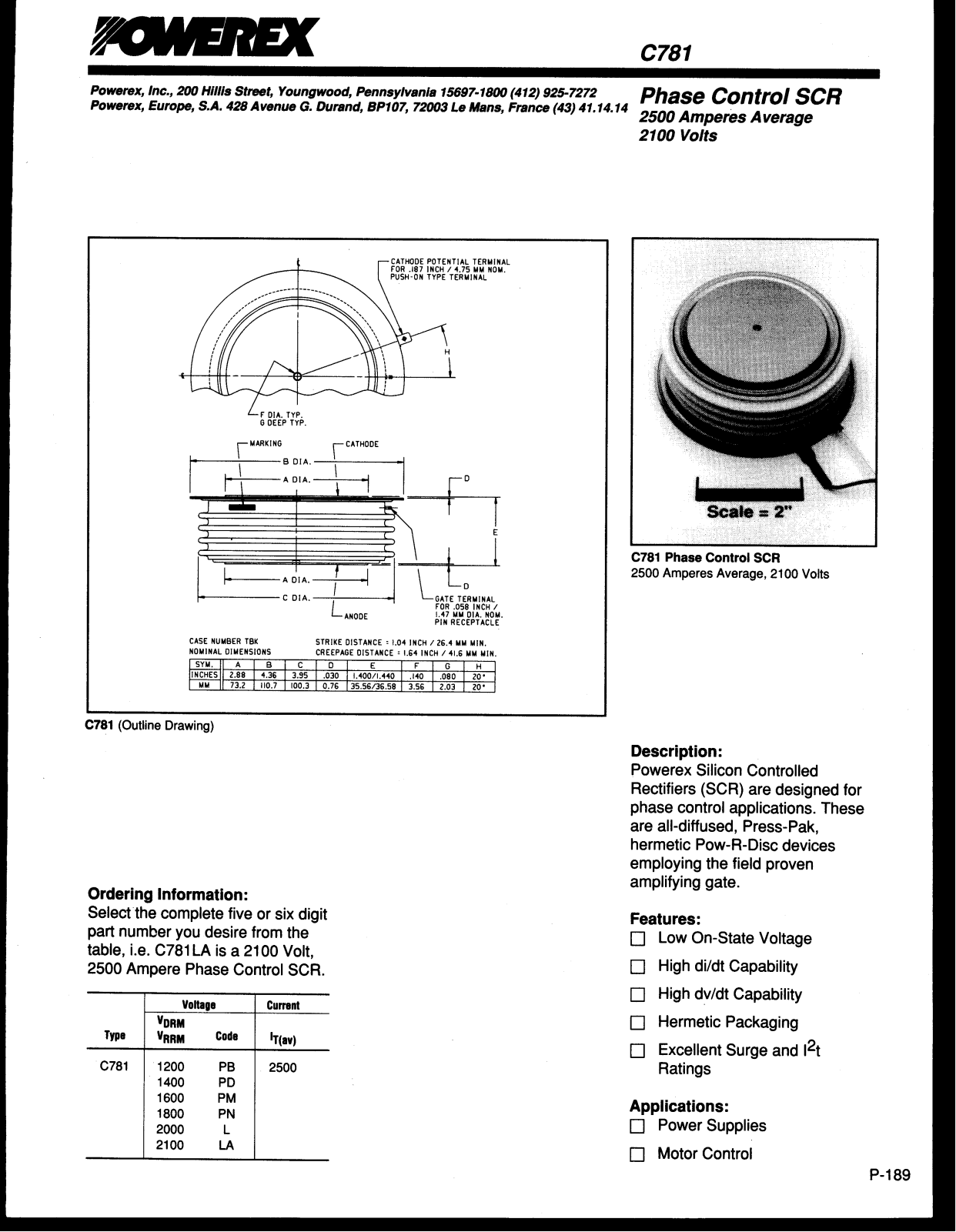 POWEREX C781PT, C781PS, C781PN, C781PM, C781LA Datasheet