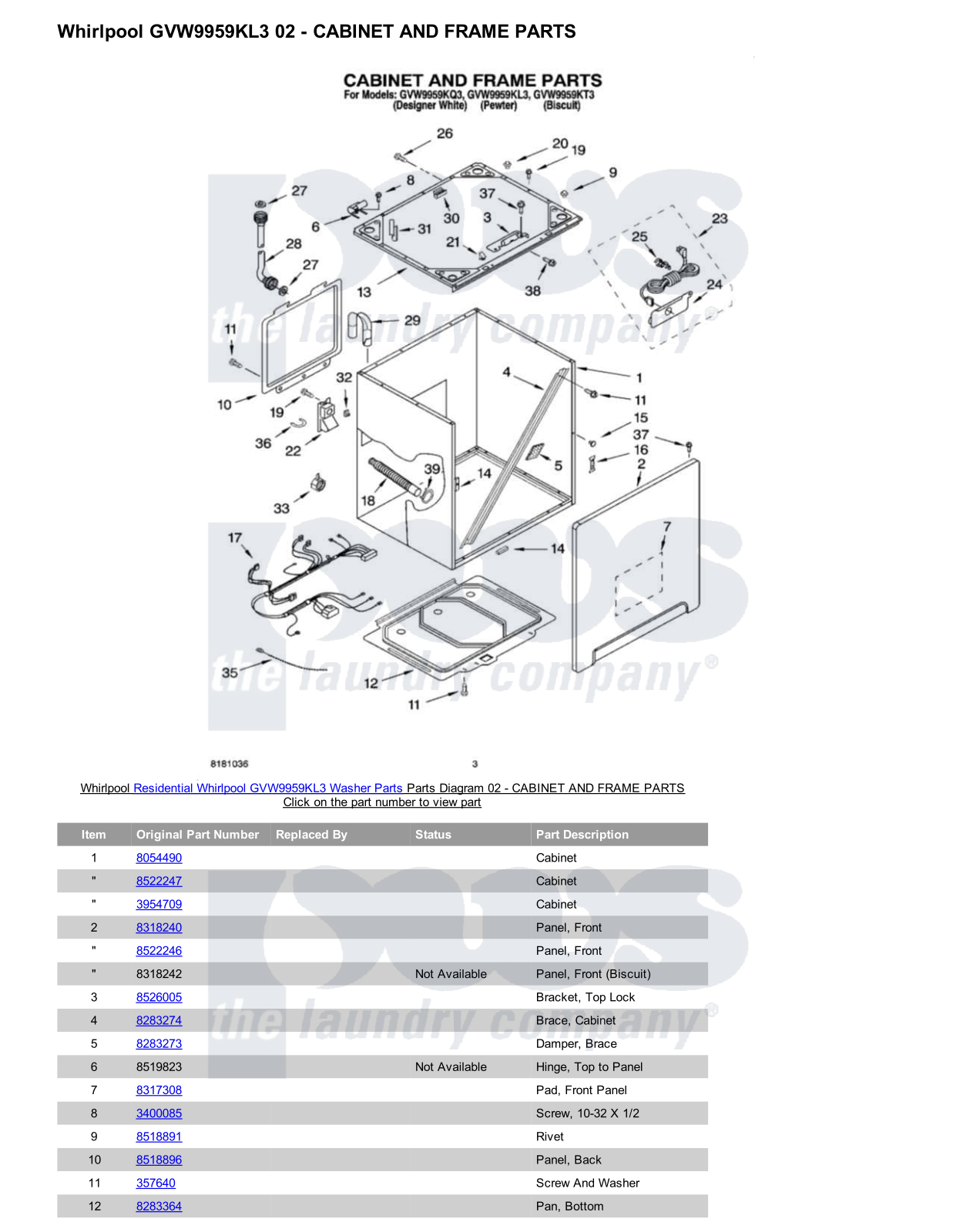 Whirlpool GVW9959KL3 Parts Diagram