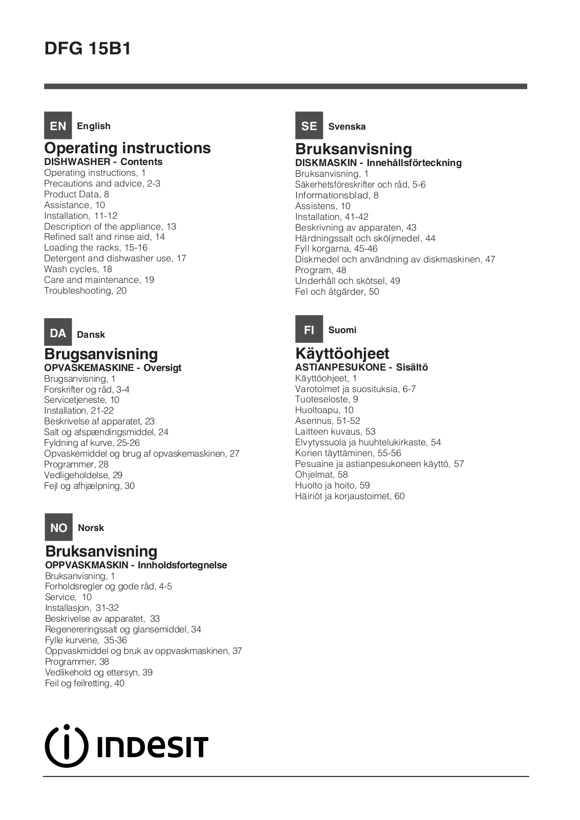 INDESIT DFG 15B1 SK User Manual