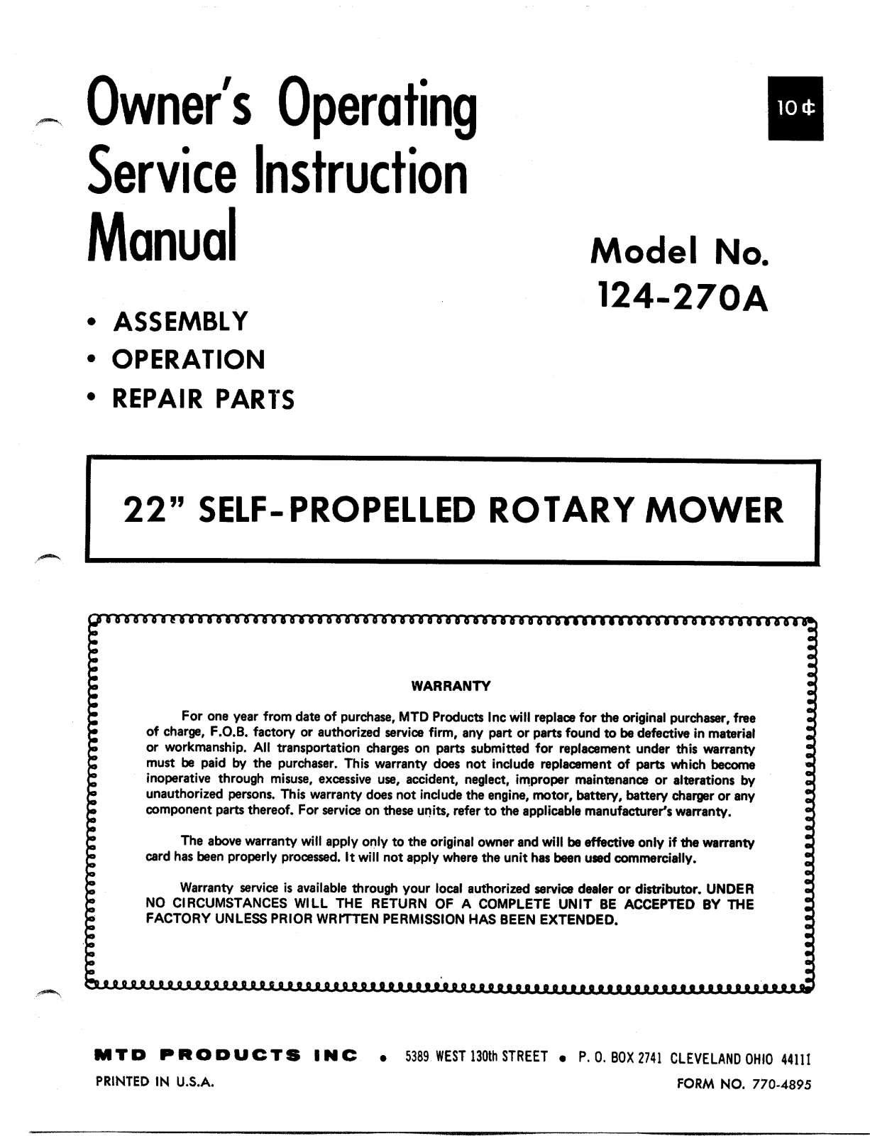 MTD 124-270A User Manual