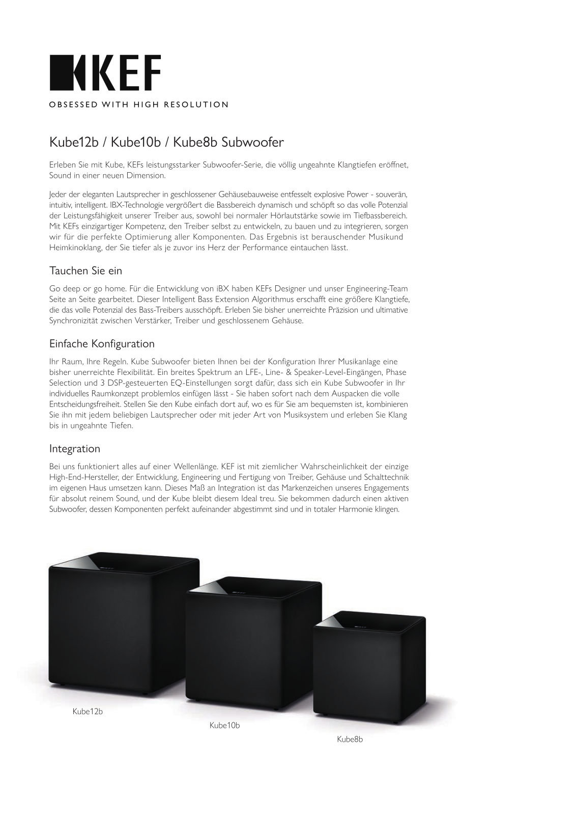 KEF Kube 8b, Kube 10b, Kube 12b User Manual