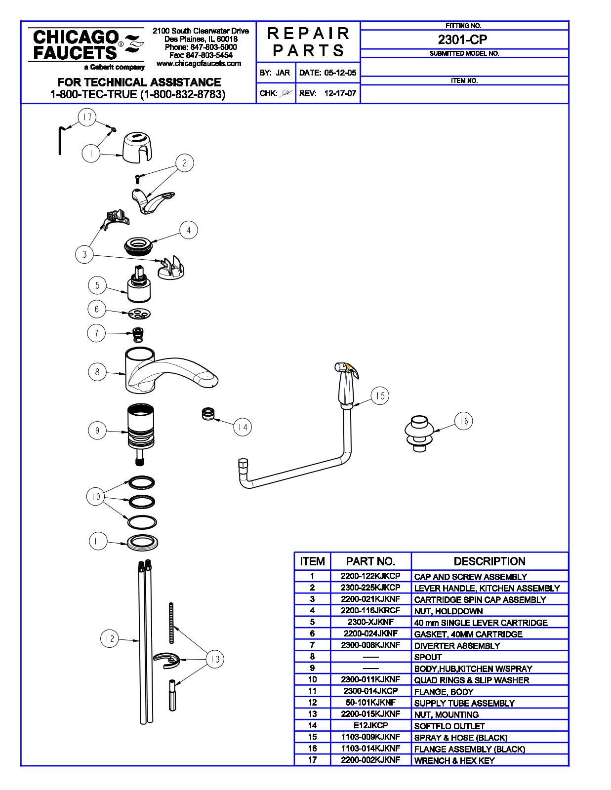 Chicago Faucet 2301 Parts List