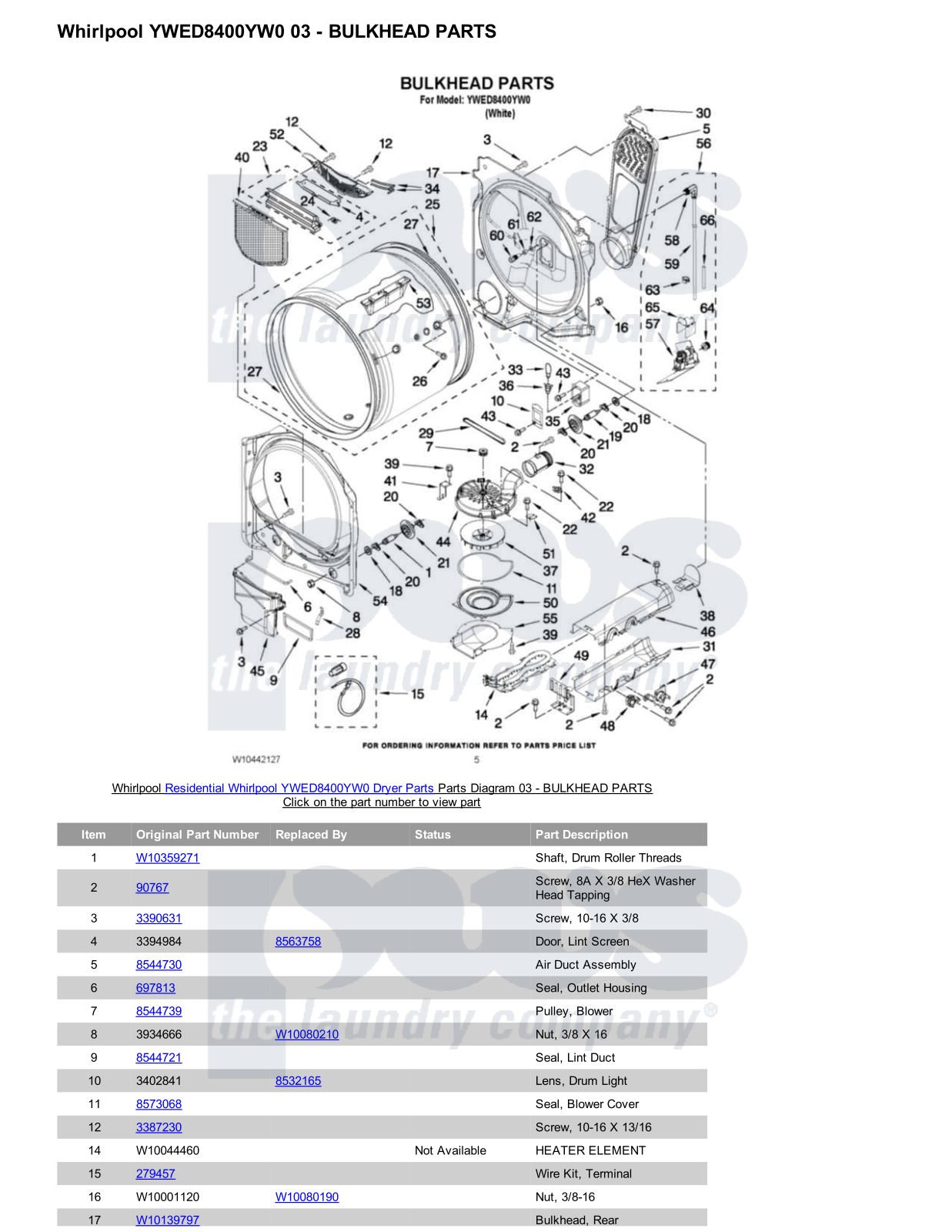 Whirlpool YWED8400YW0 Parts Diagram