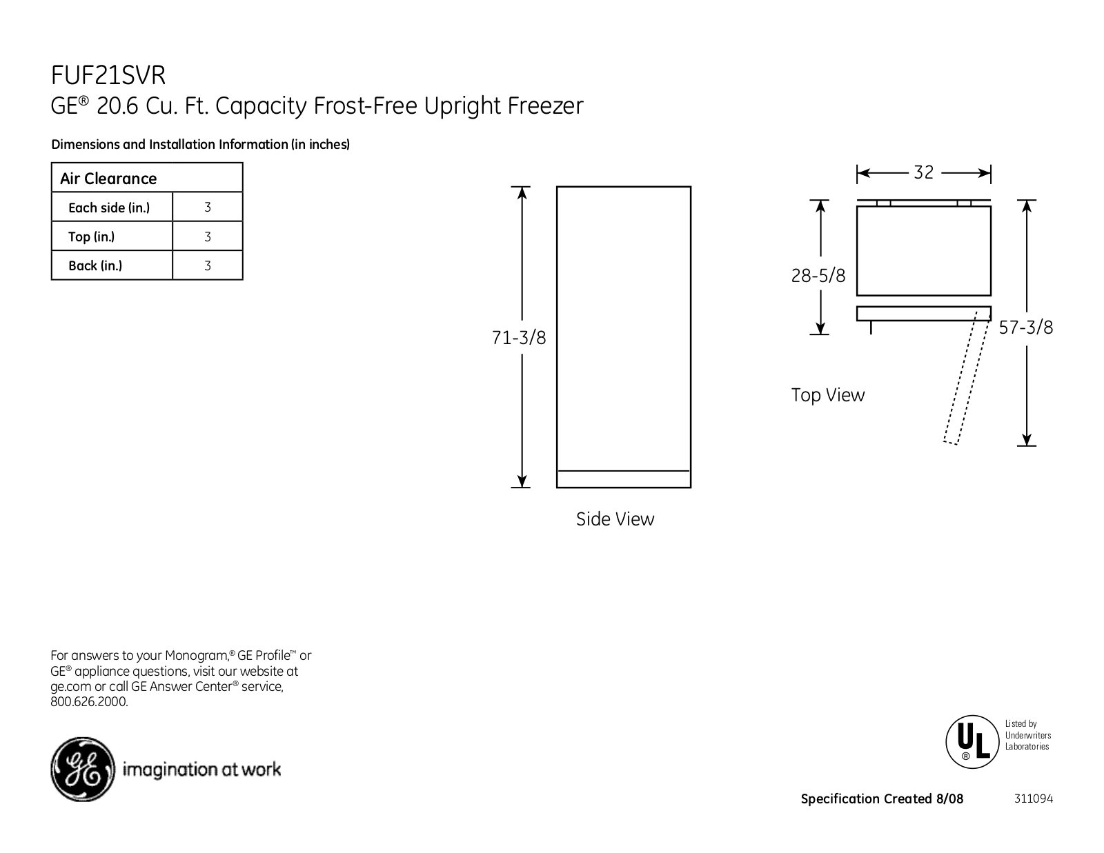 GE FUF21SVR User Manual