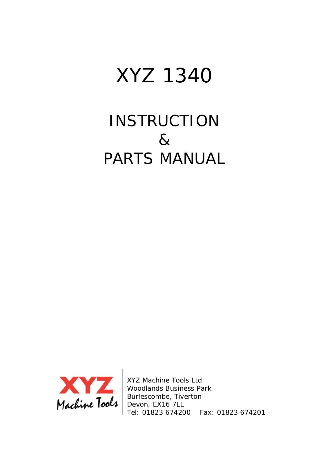 xyz machine tools 1340 Parts Manual