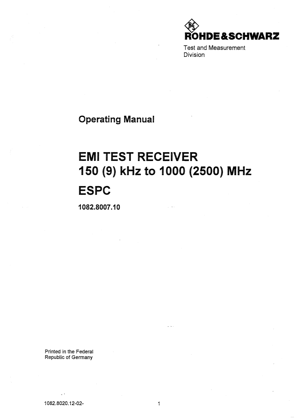 Rohde & Schwarz ESPC 1082.8007.10 User Manual