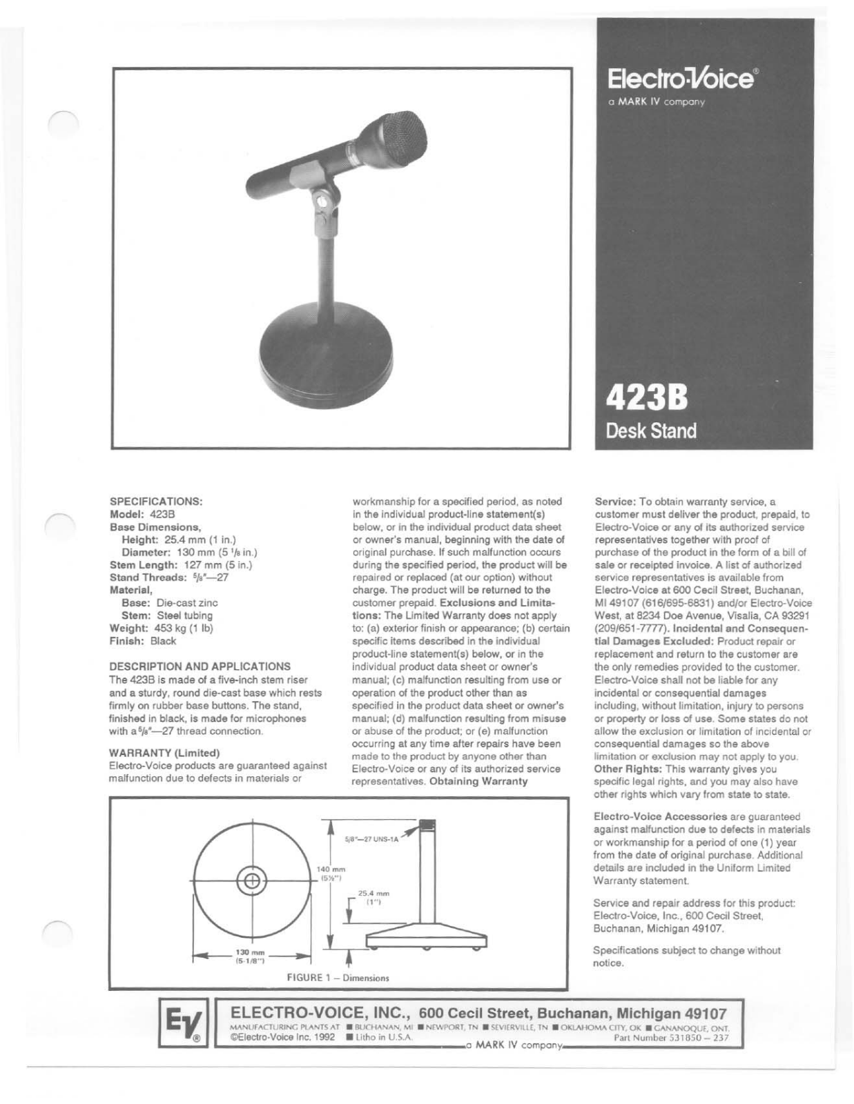 Electro-voice 423B DATASHEET