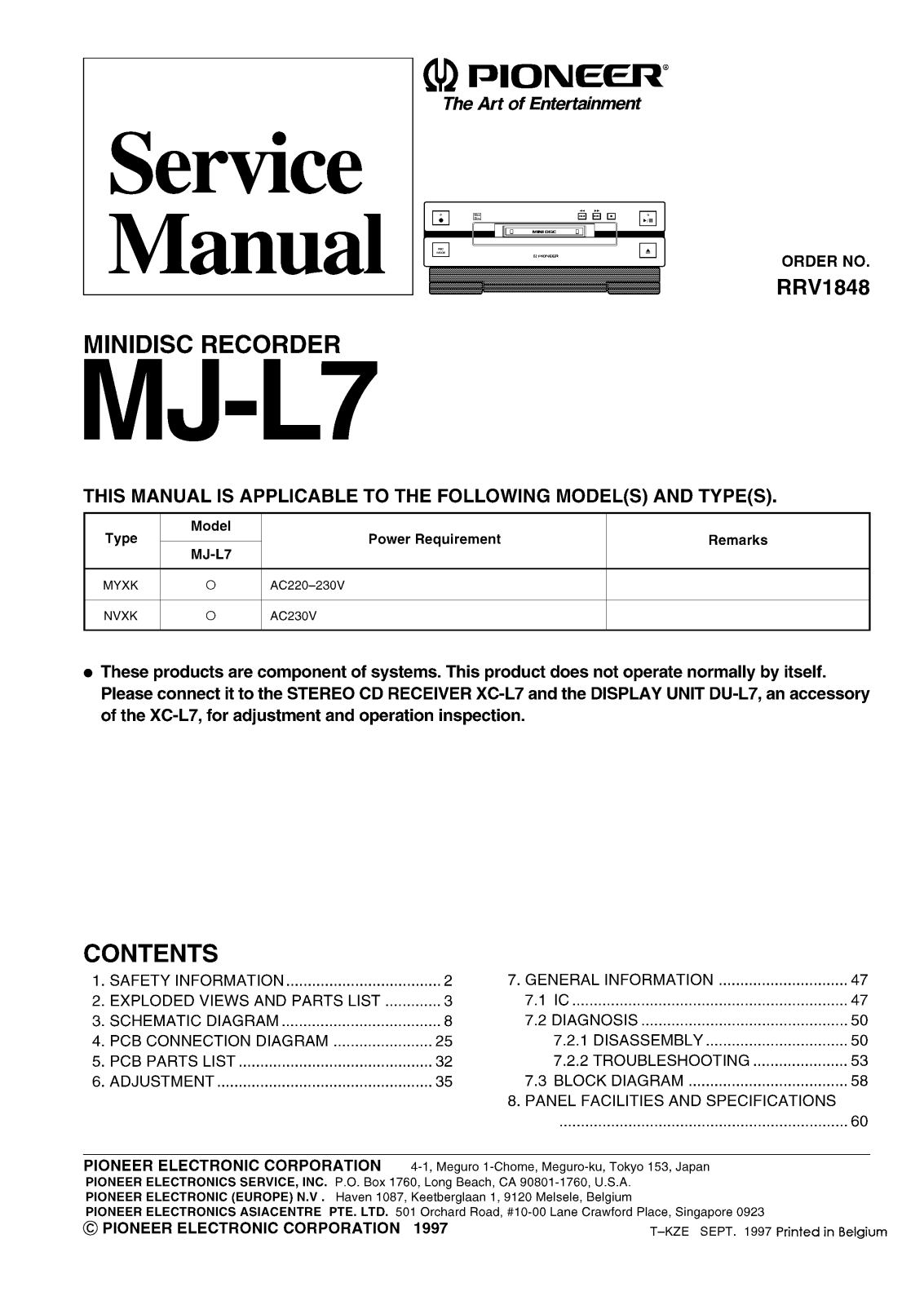 Pioneer MJL-7 Service manual