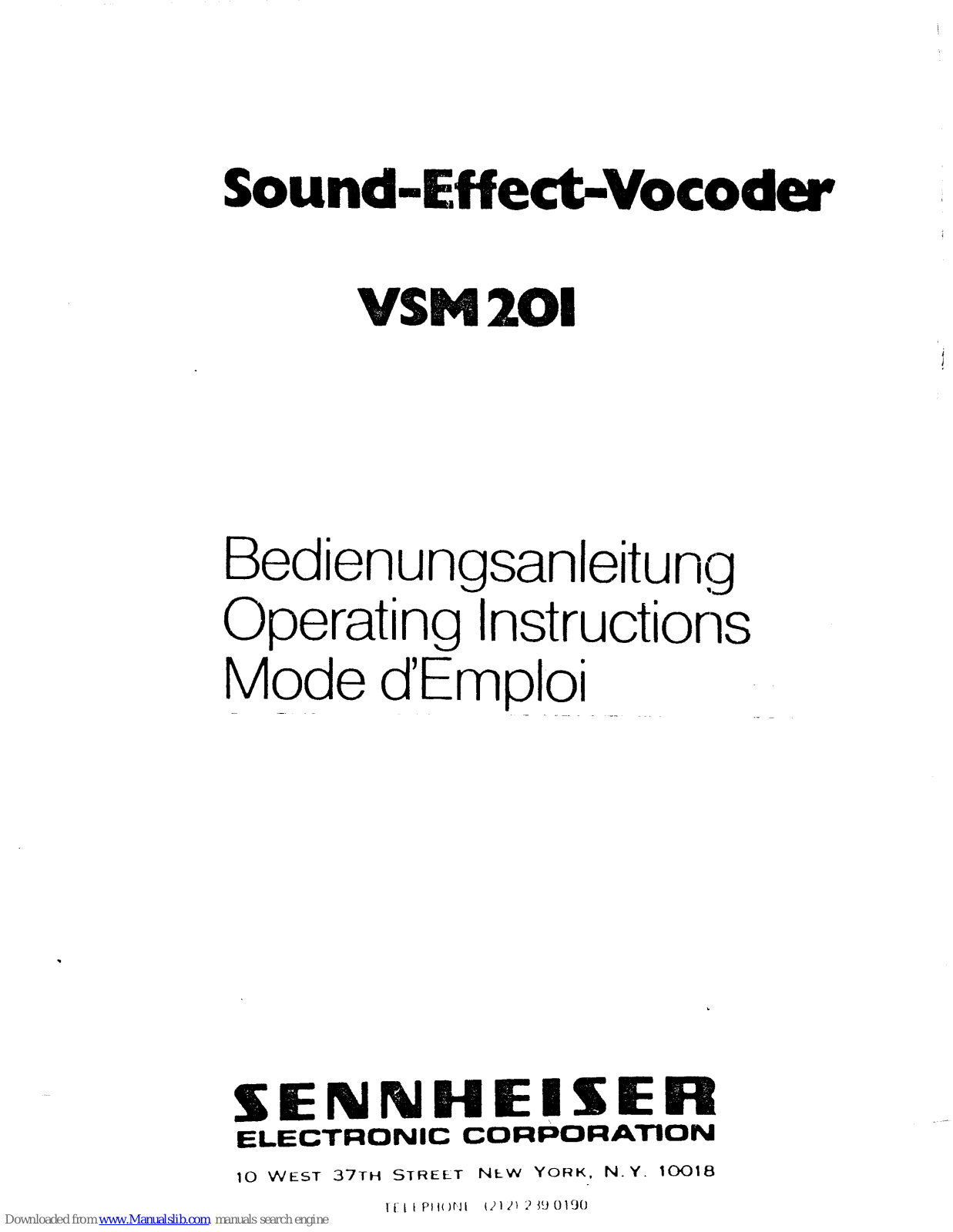 Sennheiser VSM 201 Operating Instructions Manual