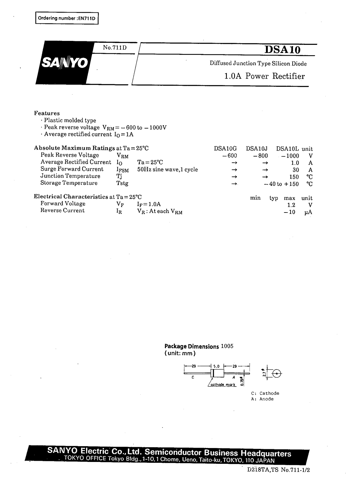 SANYO DSA10 Datasheet