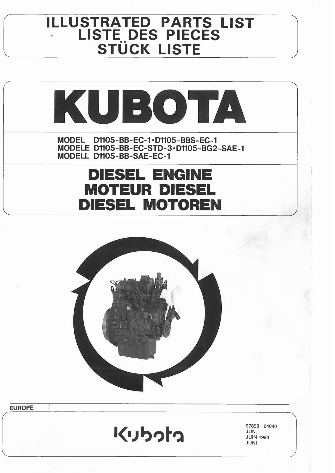 Kubota D1105 Parts List
