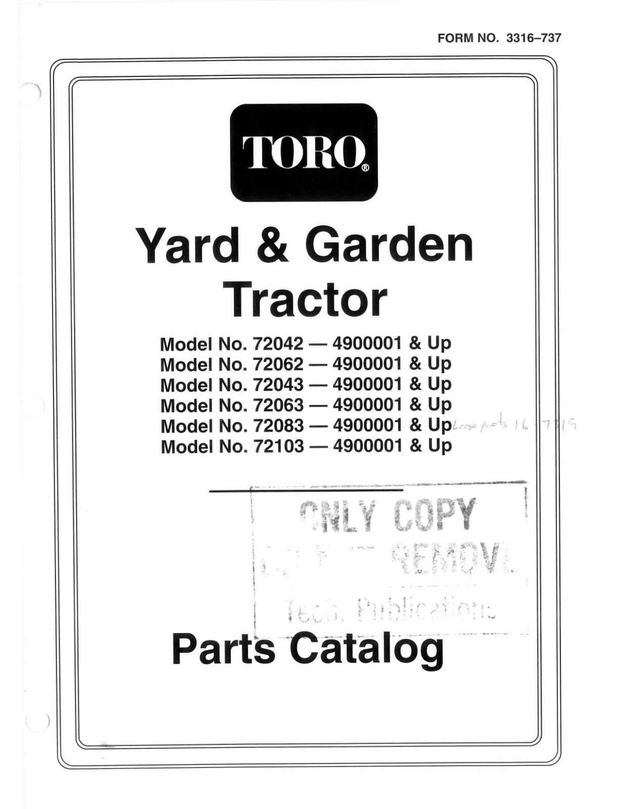 Toro 72042, 72043, 72062, 72063, 72083 Parts Catalogue