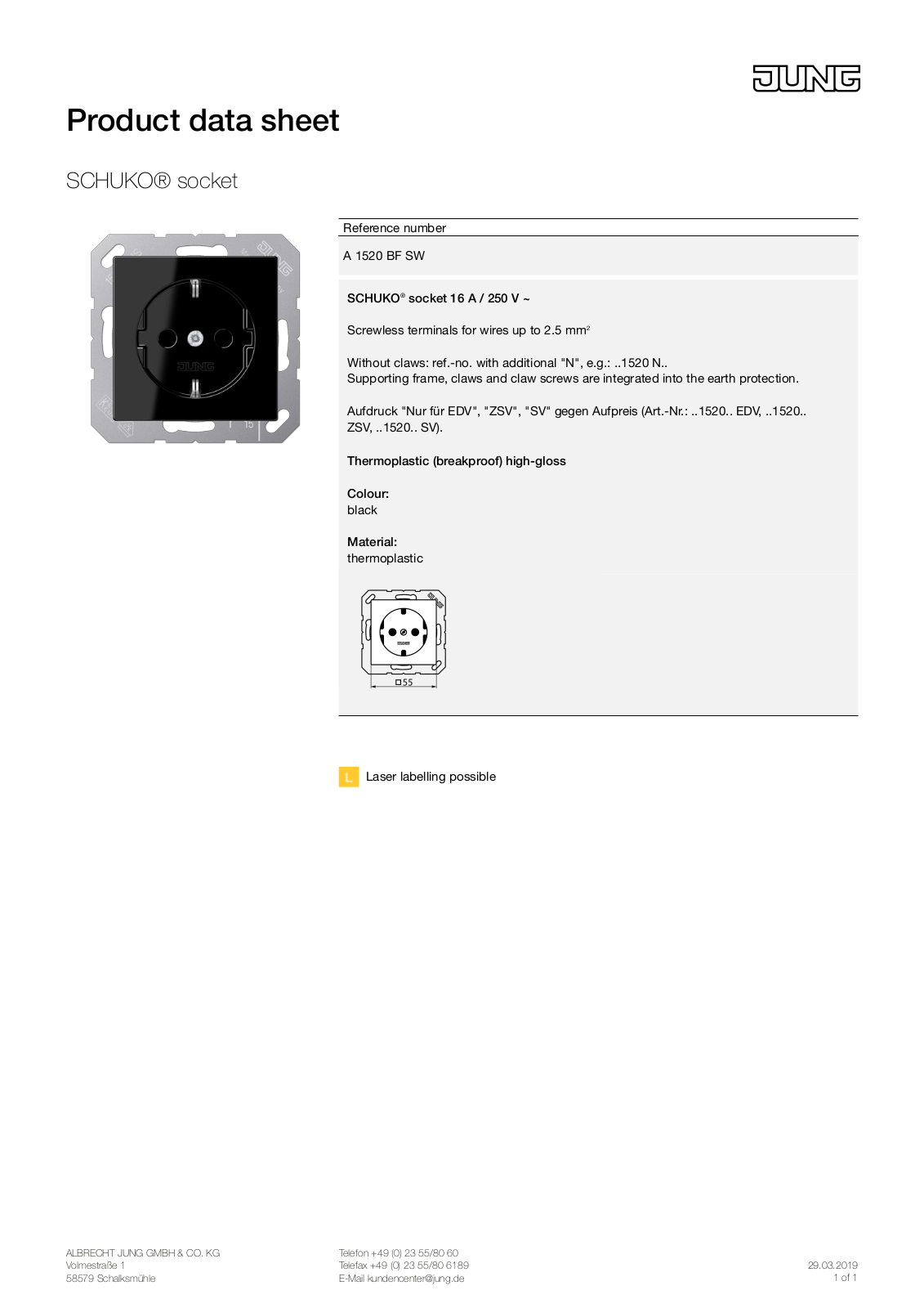 Jung A 1520 BF SW User Manual